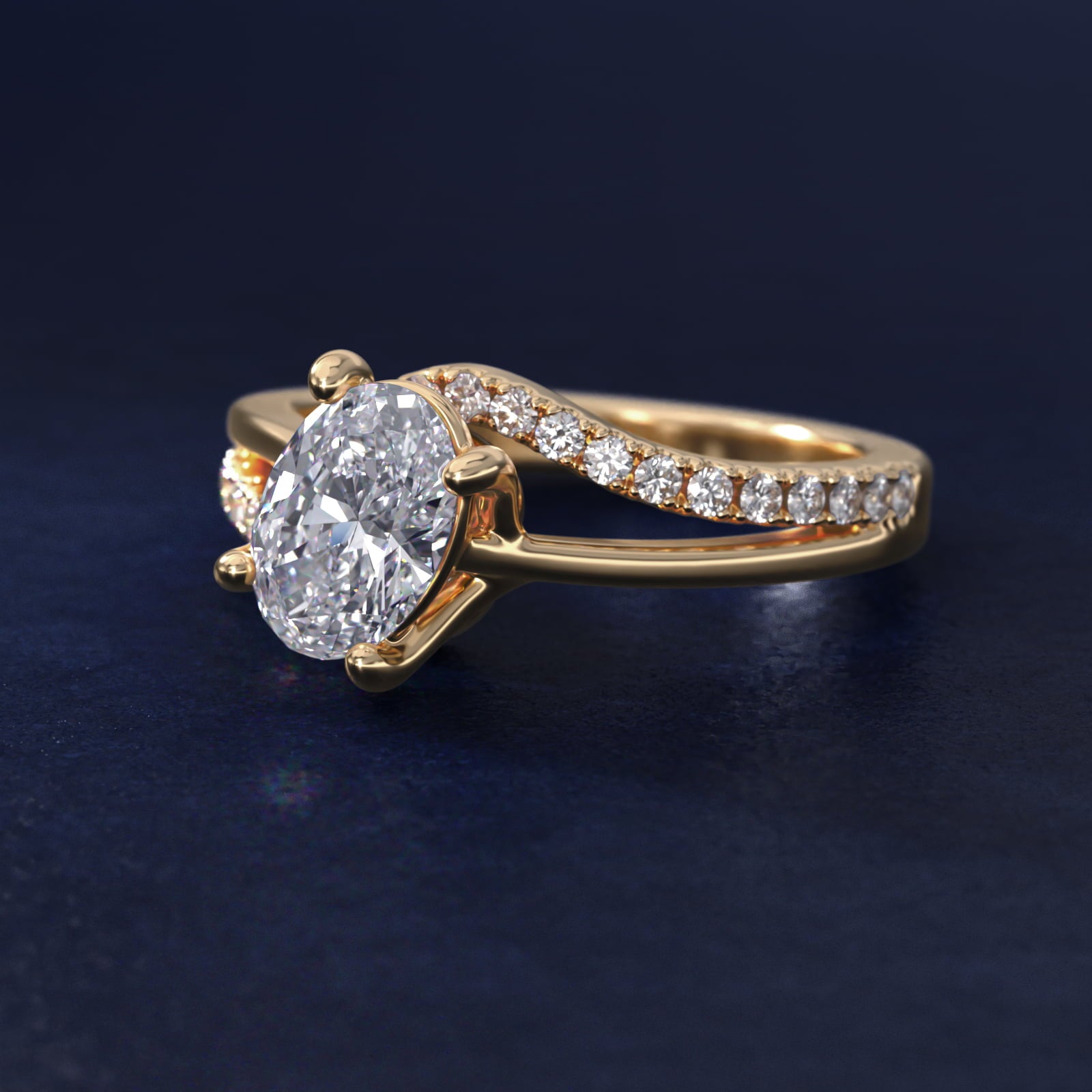 Spiral PavŽ Engagement Ring in 14k Yellow Gold (1/5 ct. tw.) - Oval Center