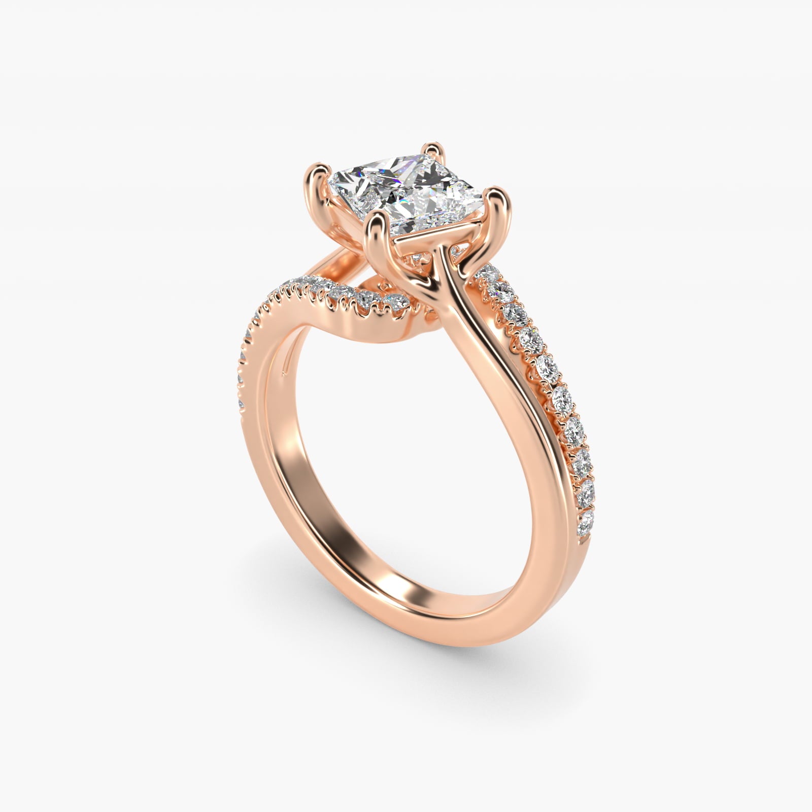Spiral PavŽ Engagement Ring in 14k Rose Gold (1/5 ct. tw.) - Princess Center