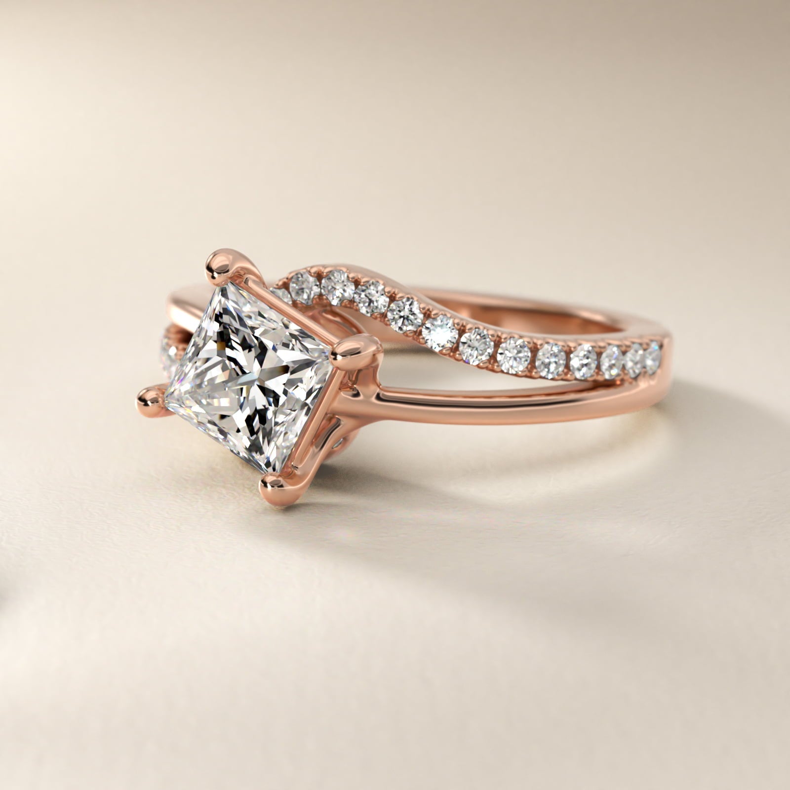 Spiral Pav? Engagement Ring in 18k Rose Gold (1/5 ct. tw.) - Princess Center