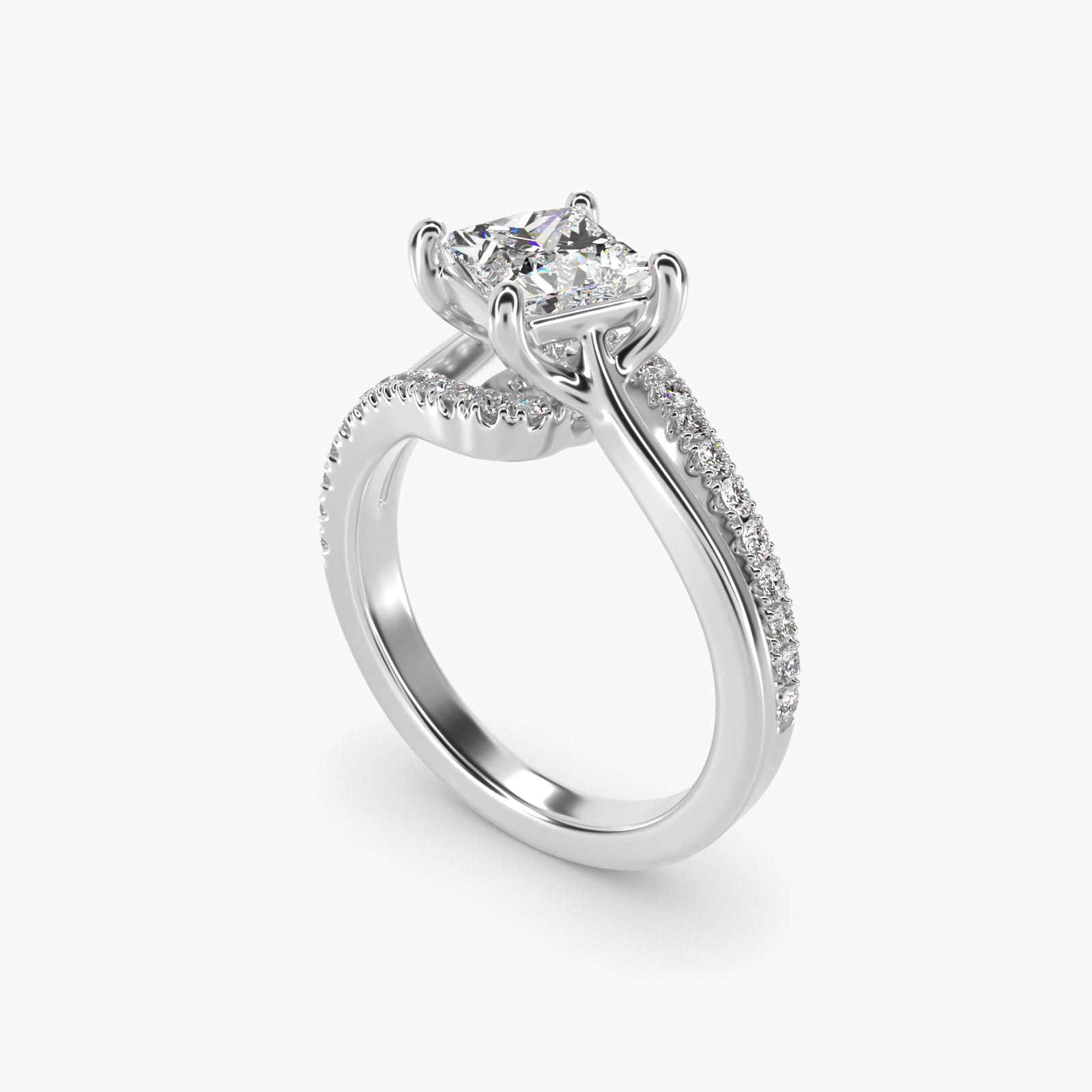 Spiral PavŽ Engagement Ring in 14k White Gold (1/5 ct. tw.) - Princess Center