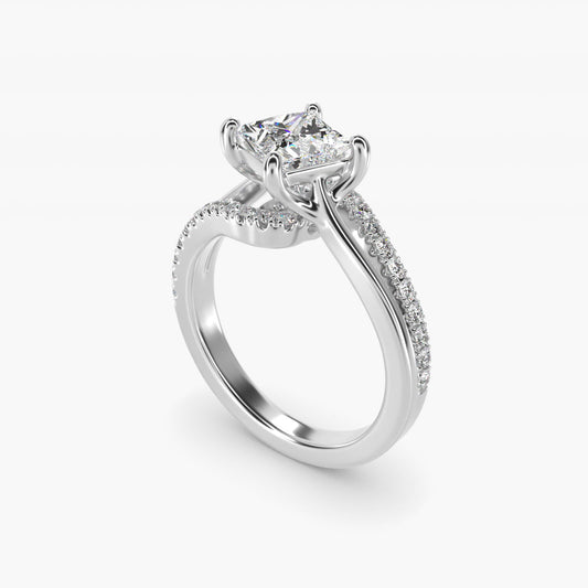 Spiral PavŽ Engagement Ring in 14k White Gold (1/5 ct. tw.) - Princess Center