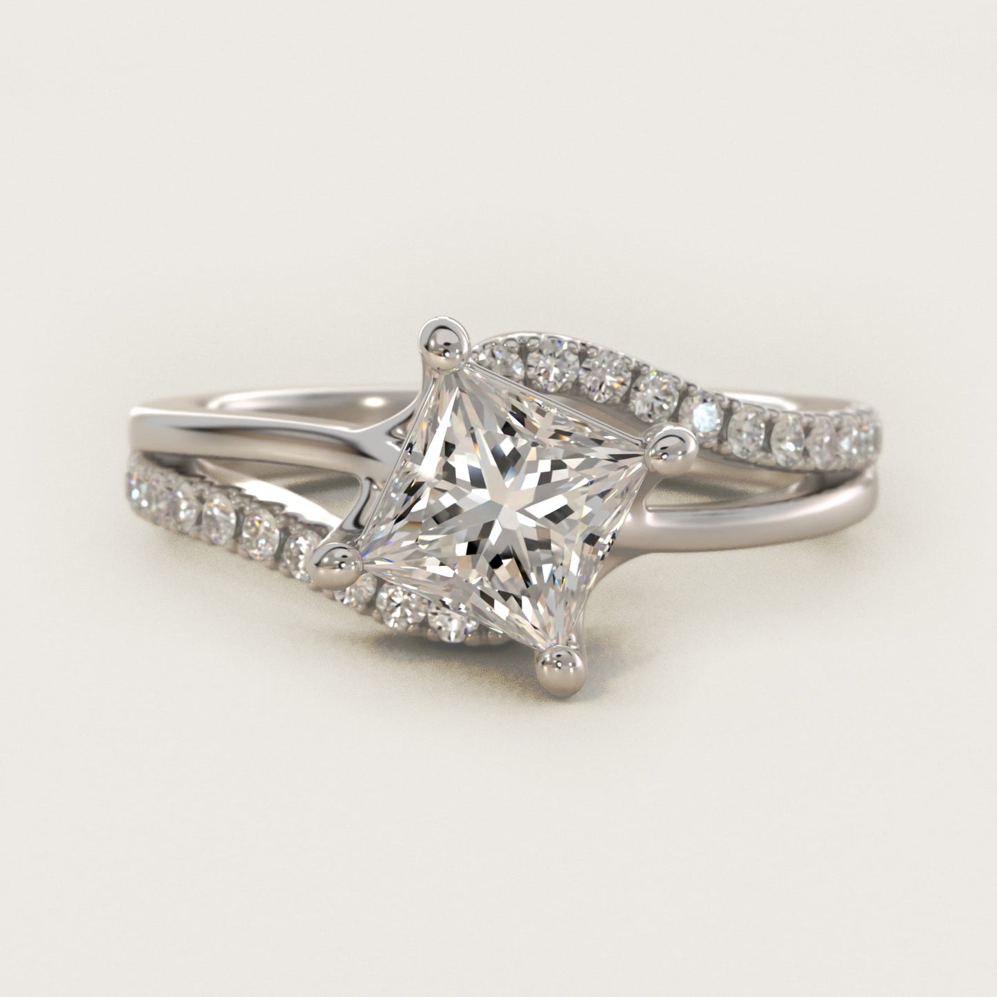 Spiral PavŽ Engagement Ring in 14k White Gold (1/5 ct. tw.) - Princess Center