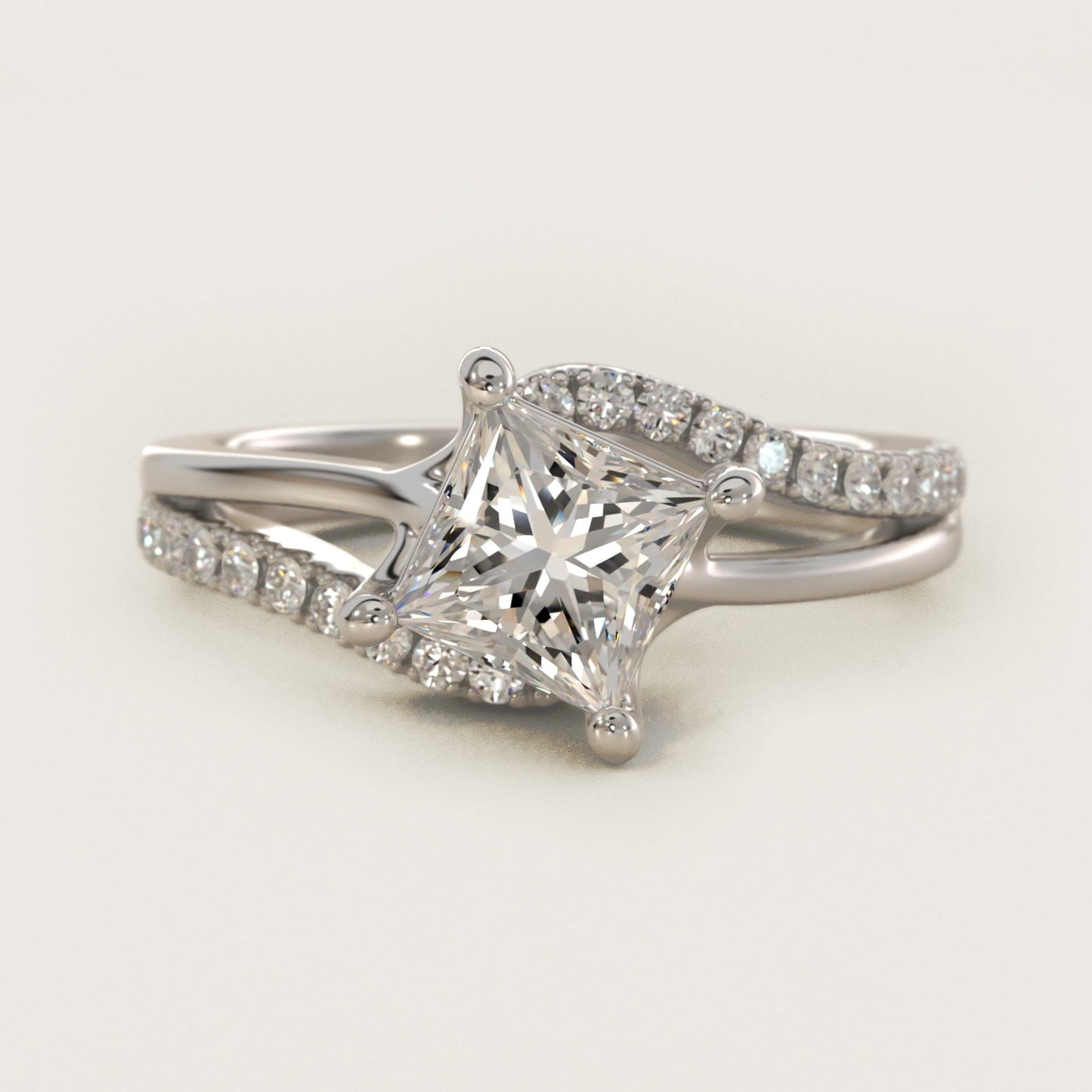 Spiral Pav? Engagement Ring in 18k White Gold (1/5 ct. tw.) - Princess Center