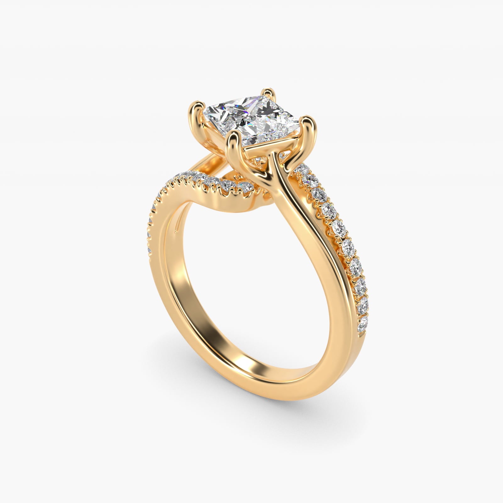 Spiral PavŽ Engagement Ring in 14k Yellow Gold (1/5 ct. tw.) - Princess Center