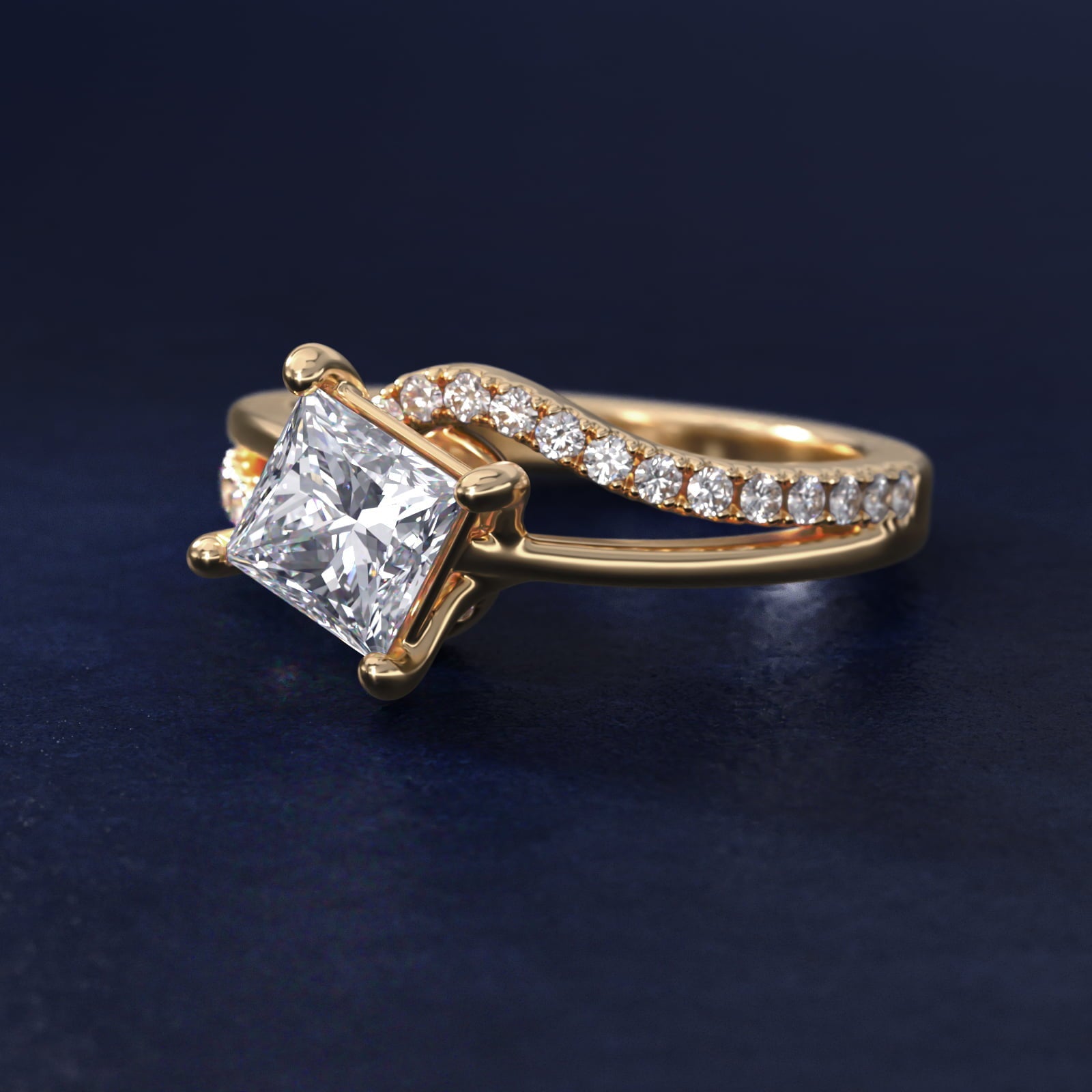 Spiral Pav? Engagement Ring in 18k Yellow Gold (1/5 ct. tw.) - Princess Center