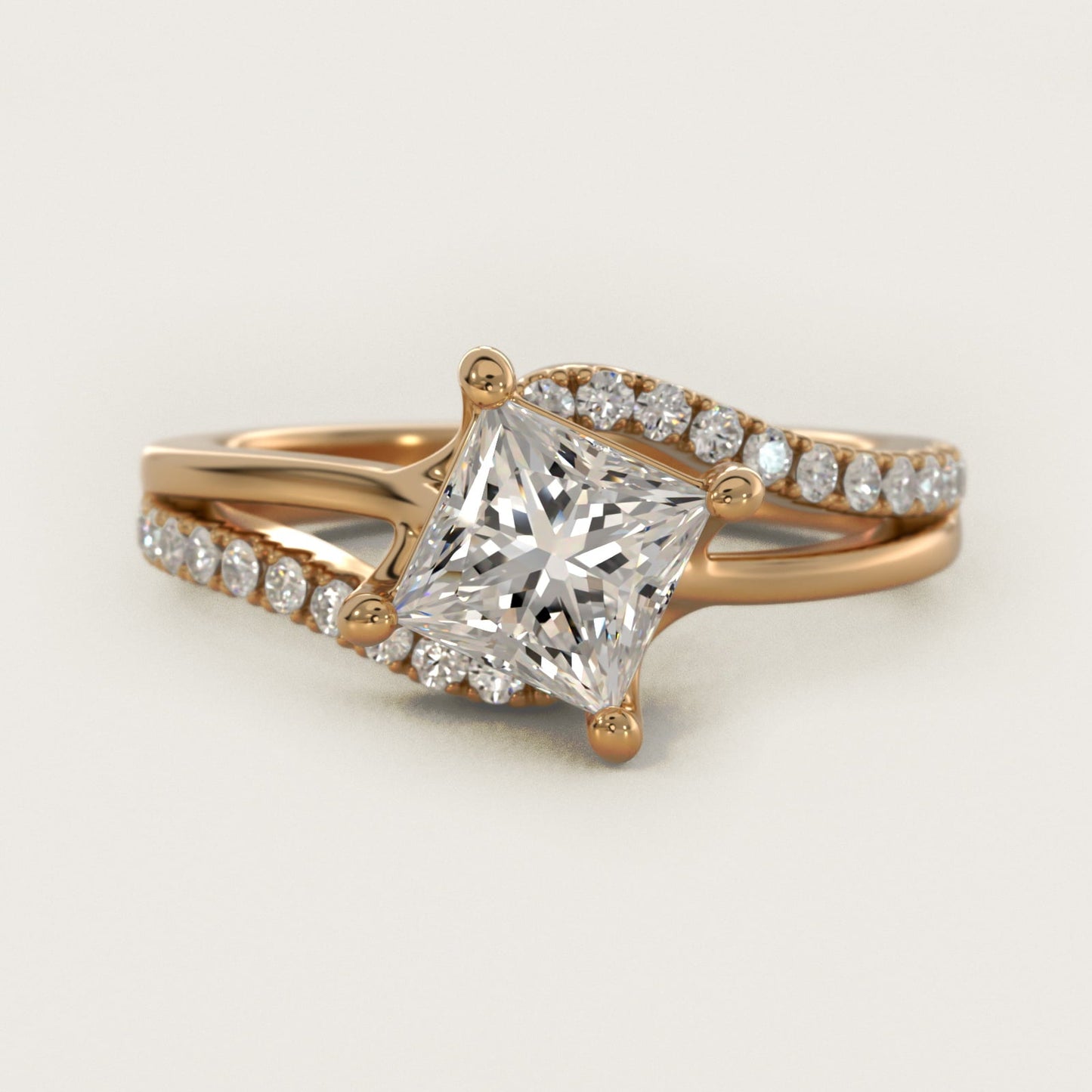 Spiral Pav? Engagement Ring in 18k Yellow Gold (1/5 ct. tw.) - Princess Center