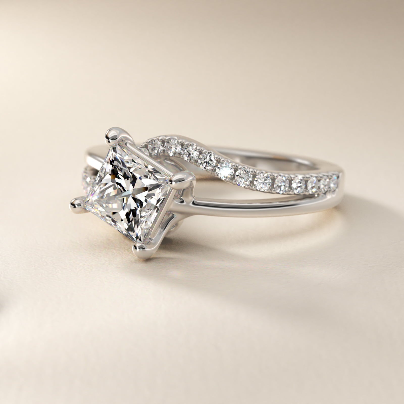Spiral Pav? Engagement Ring in Platinum (1/5 ct. tw.) - Princess Center