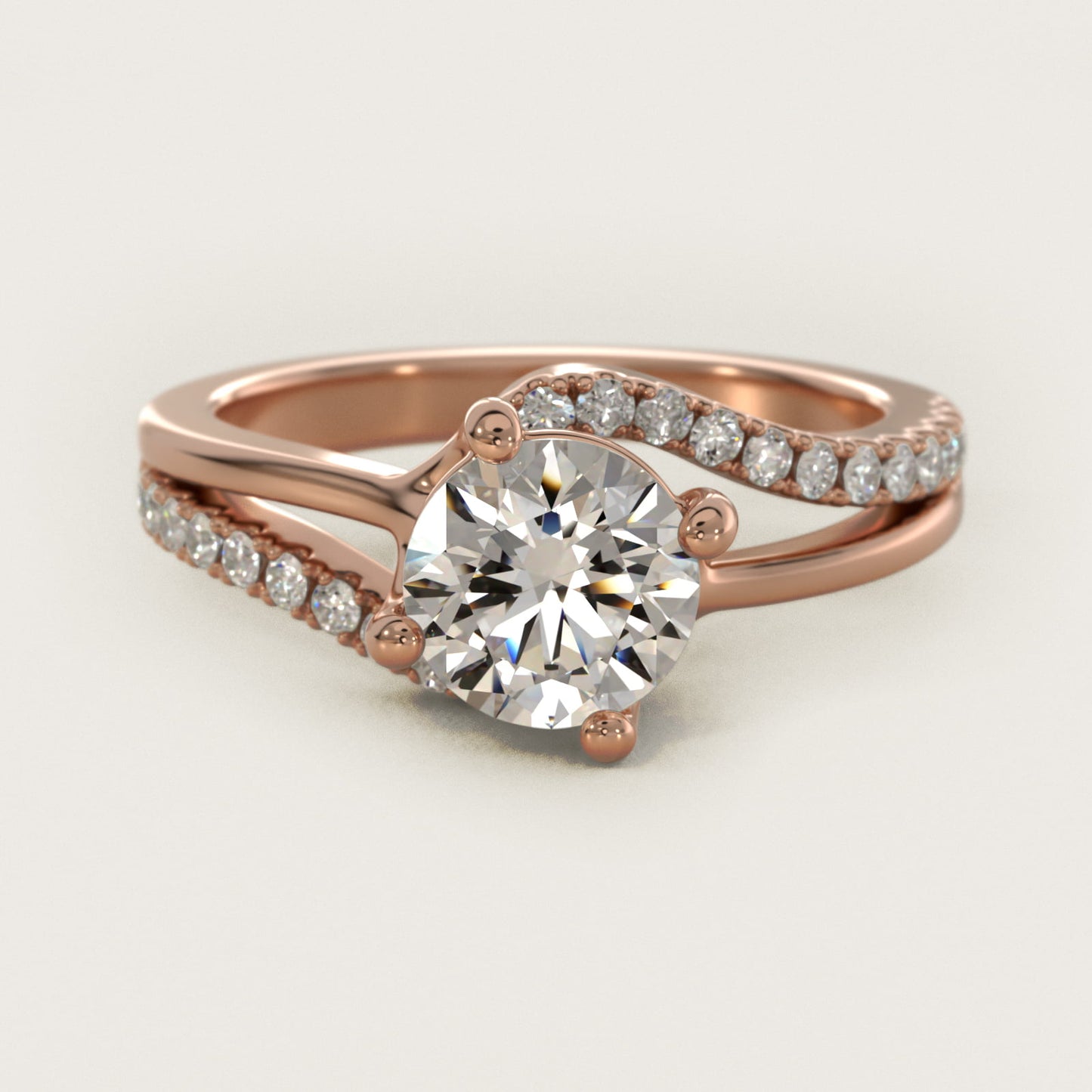 Spiral PavŽ Engagement Ring in 14k Rose Gold (1/5 ct. tw.) - Round Center