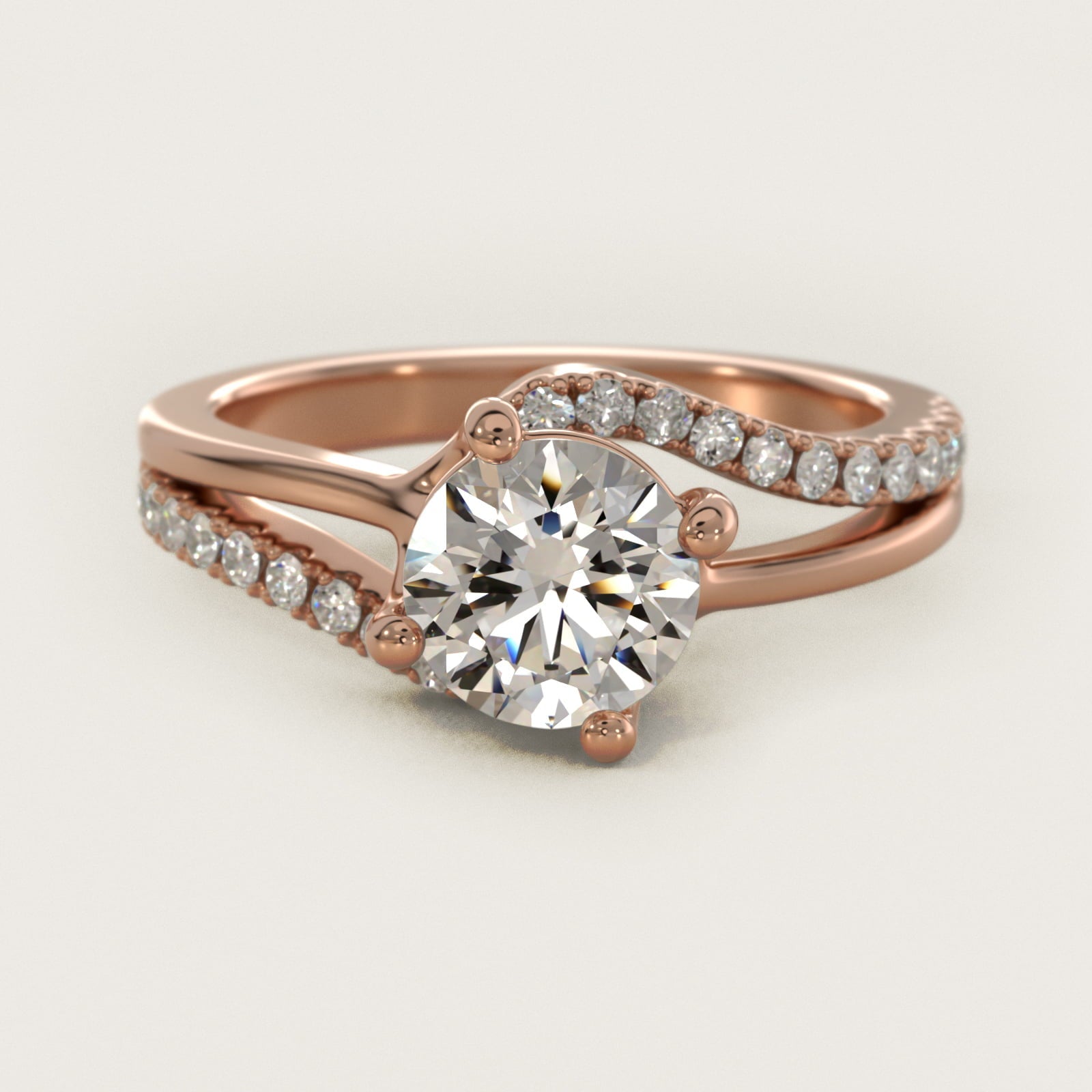 Spiral Pav? Engagement Ring in 18k Rose Gold (1/5 ct. tw.) - Round Center