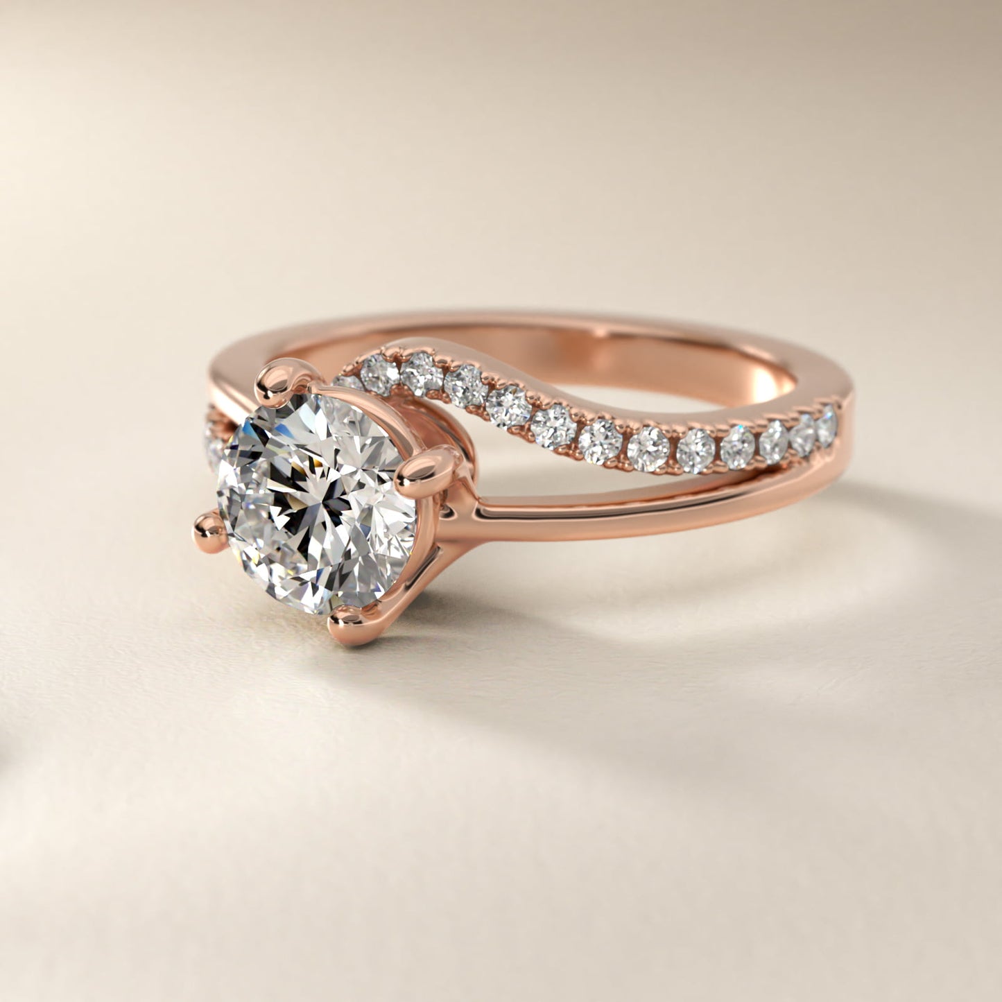 Spiral PavŽ Engagement Ring in 14k Rose Gold (1/5 ct. tw.) - Round Center