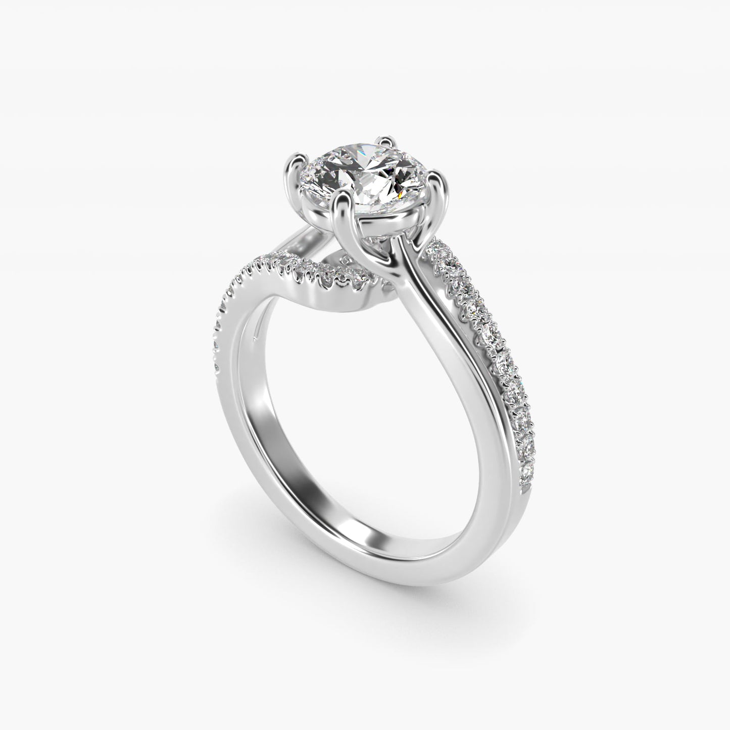 Spiral PavŽ Engagement Ring in 14k White Gold (1/5 ct. tw.) - Round Center