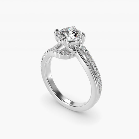 Spiral PavŽ Engagement Ring in 14k White Gold (1/5 ct. tw.) - Round Center