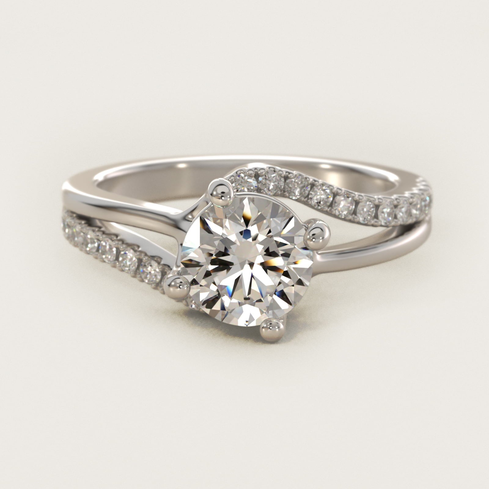 Spiral PavŽ Engagement Ring in 14k White Gold (1/5 ct. tw.) - Round Center