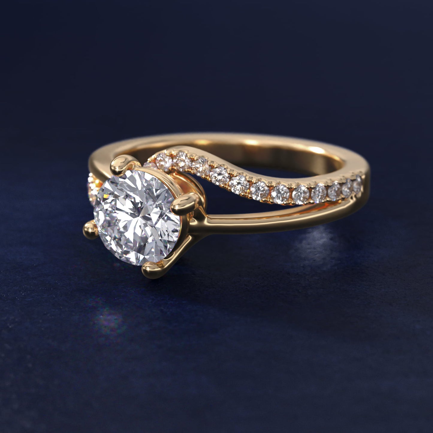 Spiral PavŽ Engagement Ring in 14k Yellow Gold (1/5 ct. tw.) - Round Center