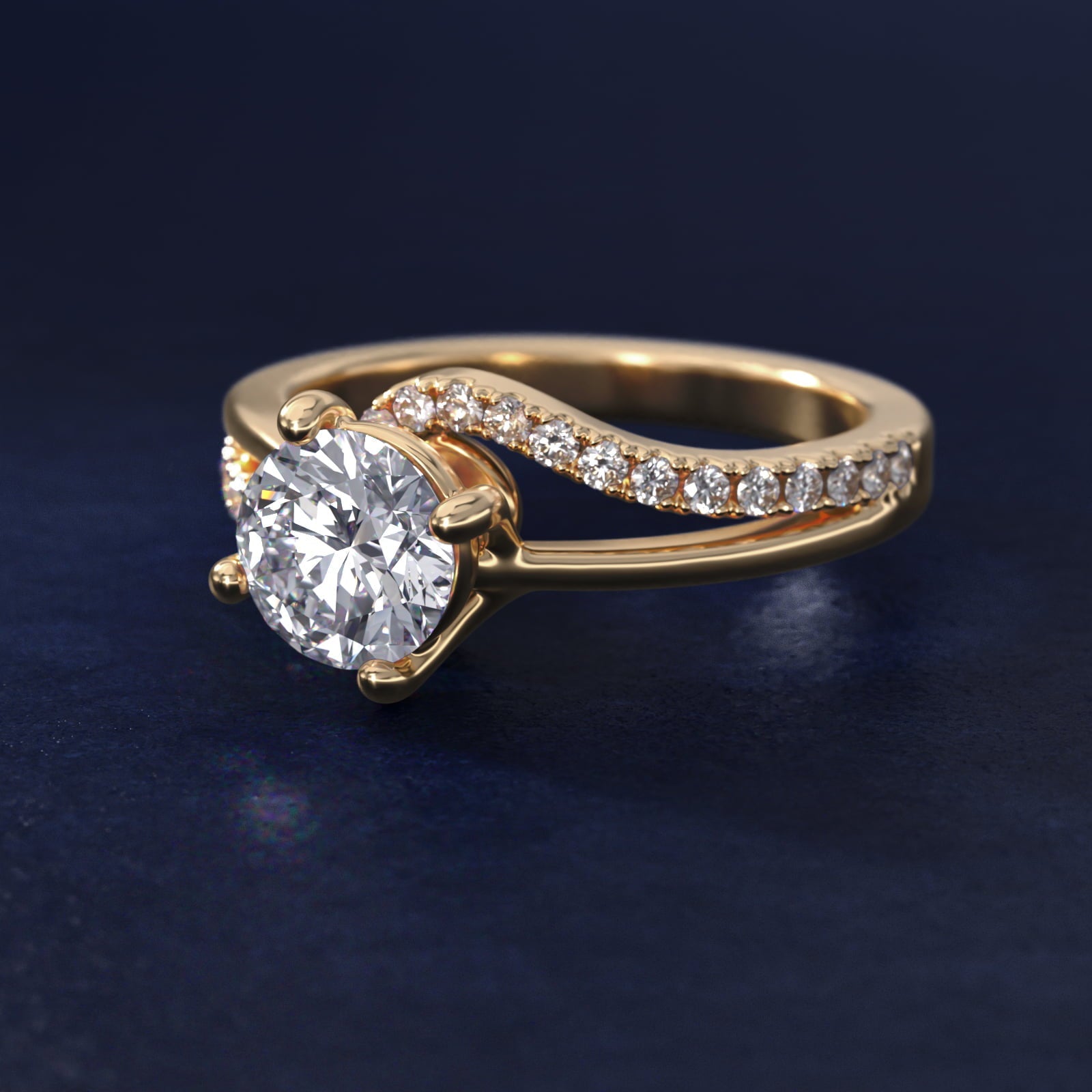 Spiral Pav? Engagement Ring in 18k Yellow Gold (1/5 ct. tw.) - Round Center