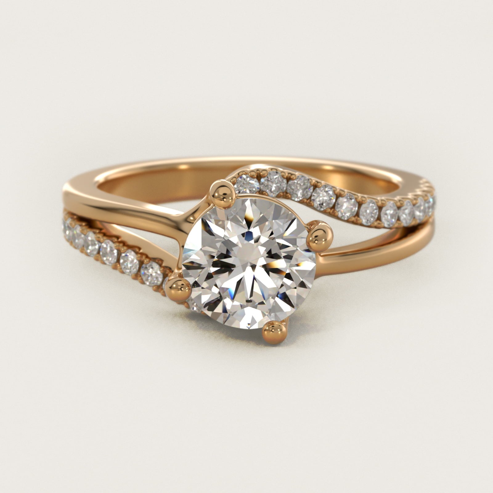 Spiral PavŽ Engagement Ring in 14k Yellow Gold (1/5 ct. tw.) - Round Center