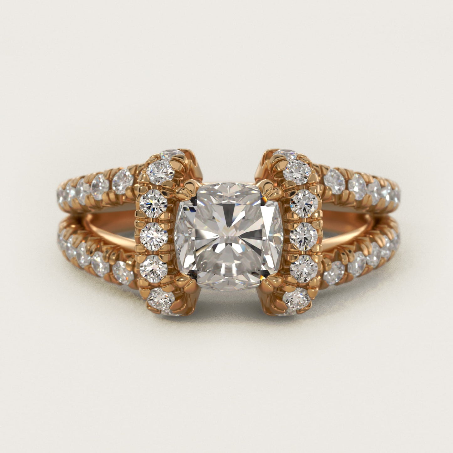 Split Semi Halo Diamond Engagement Ring in 18k Yellow Gold (3/4 ct. tw) - Cushion Center