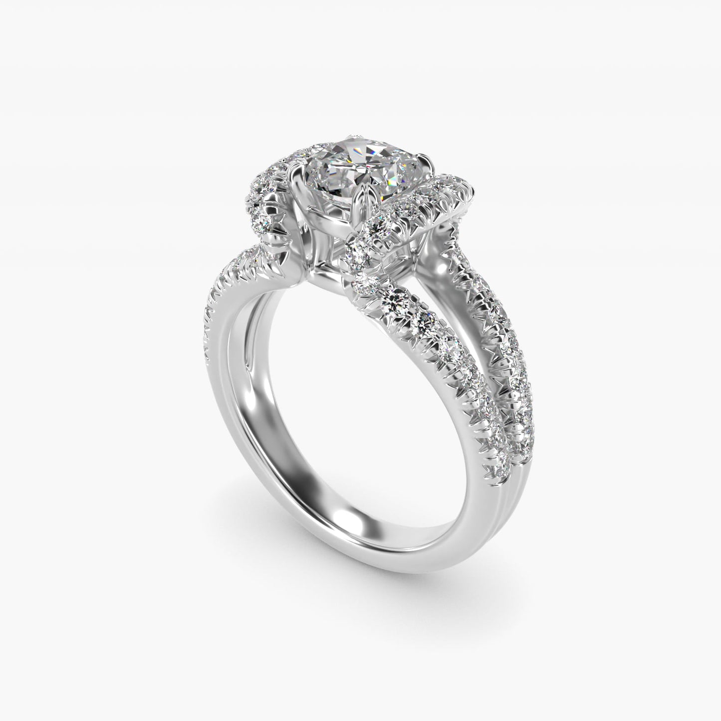 Split Semi Halo Diamond Engagement Ring in Platinum (3/4 ct. tw) - Cushion Center