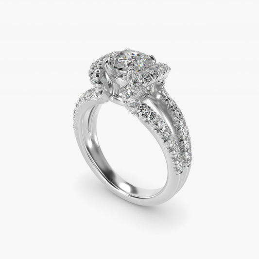 Split Semi Halo Diamond Engagement Ring in Platinum (3/4 ct. tw) - Cushion Center