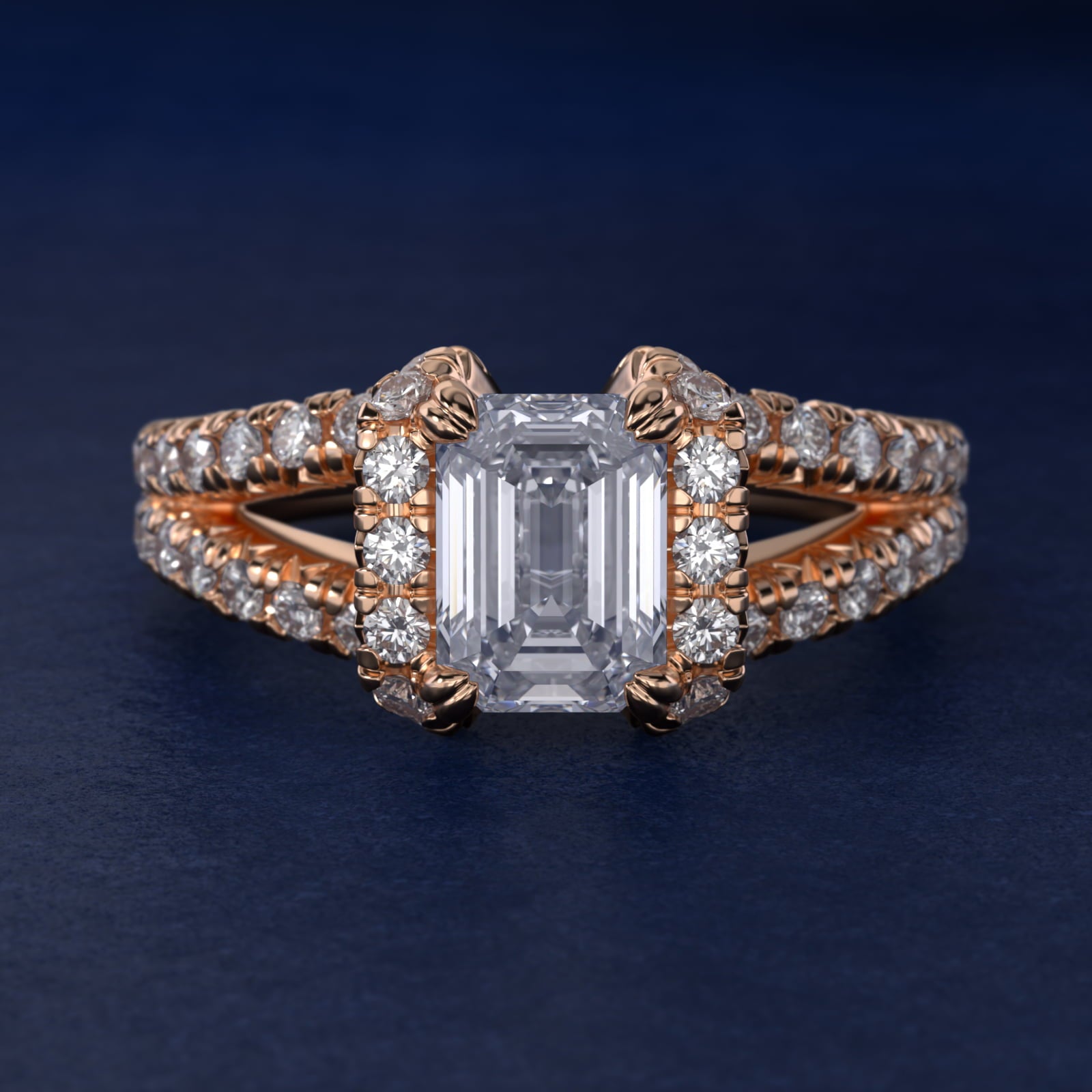Split Semi Halo Diamond Engagement Ring in 18k Rose Gold (3/4 ct. tw) - Emerald Center