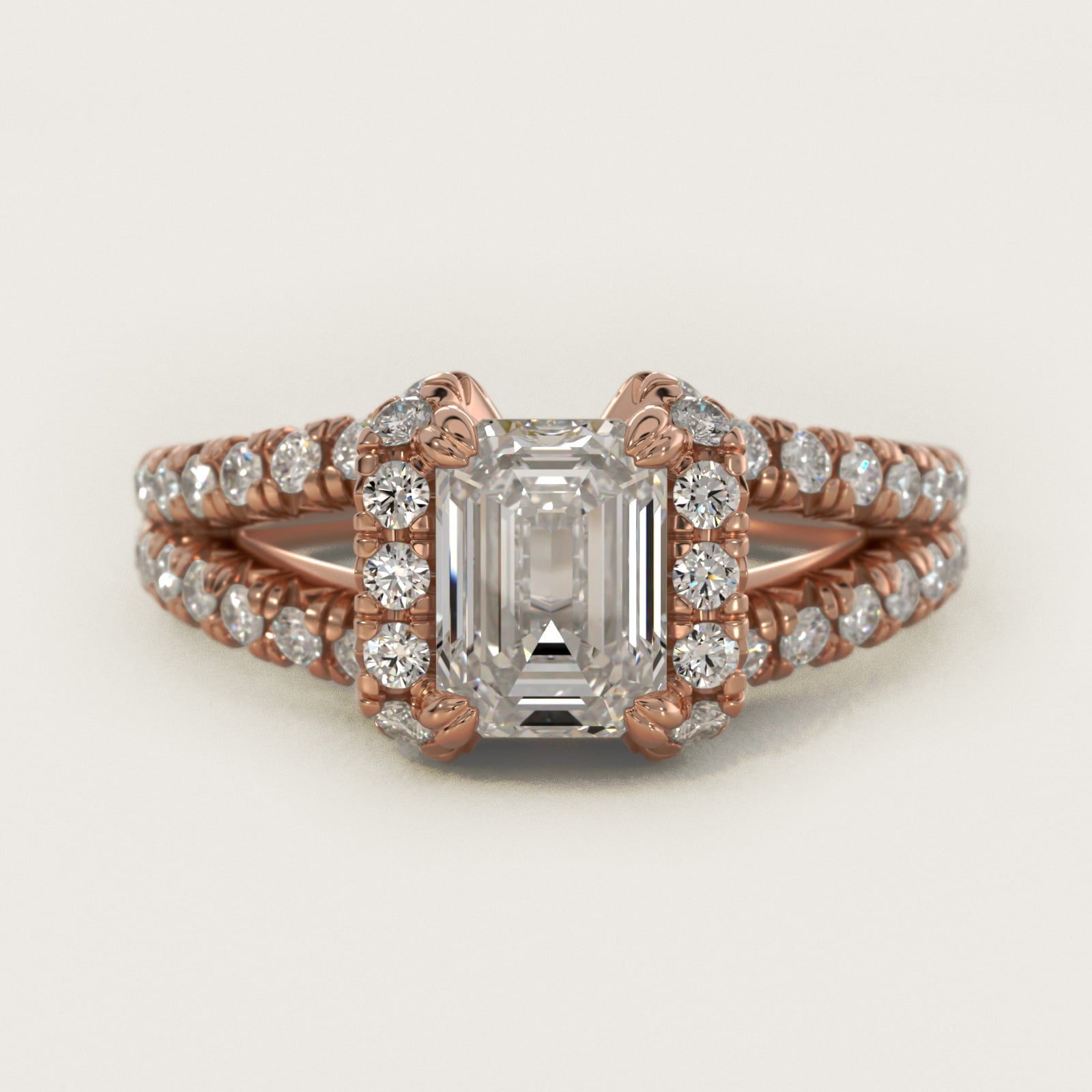Split Semi Halo Diamond Engagement Ring in 18k Rose Gold (3/4 ct. tw) - Emerald Center