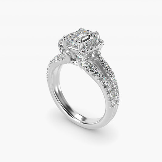 Split Semi Halo Diamond Engagement Ring in 18k White Gold (3/4 ct. tw) - Emerald Center