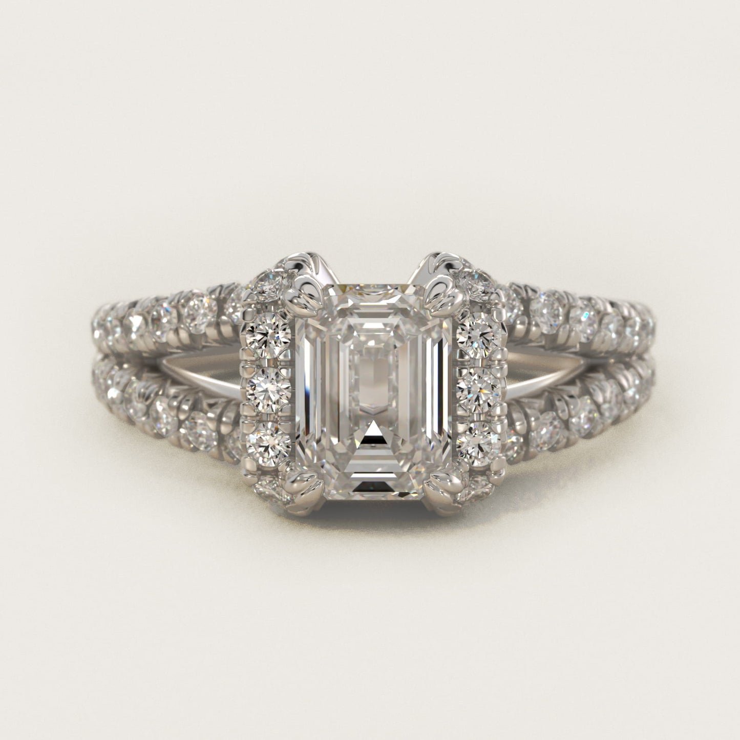 Split Semi Halo Diamond Engagement Ring in 18k White Gold (3/4 ct. tw) - Emerald Center