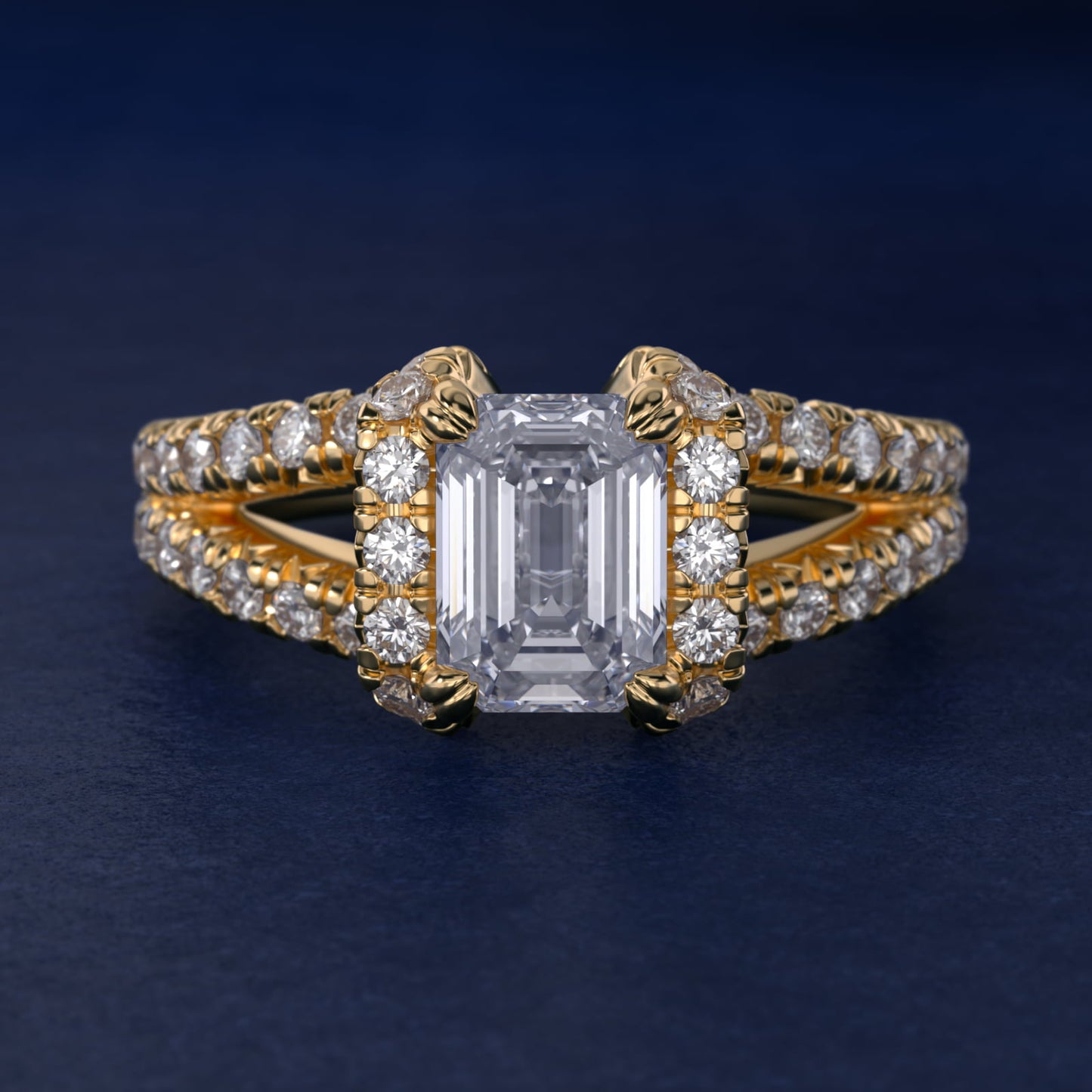Split Semi Halo Diamond Engagement Ring in 18k Yellow Gold (3/4 ct. tw) - Emerald Center