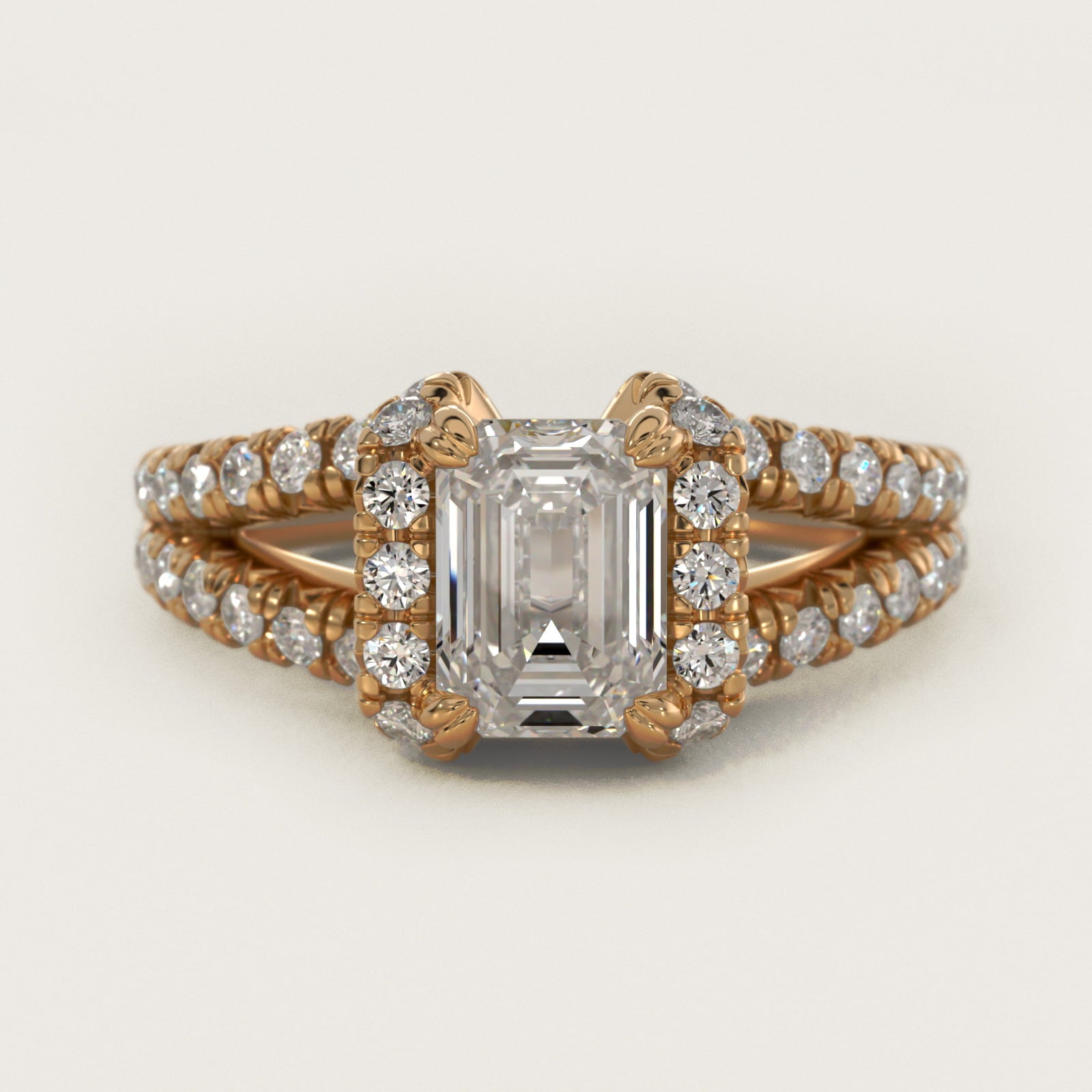 Split Semi Halo Diamond Engagement Ring in 18k Yellow Gold (3/4 ct. tw) - Emerald Center