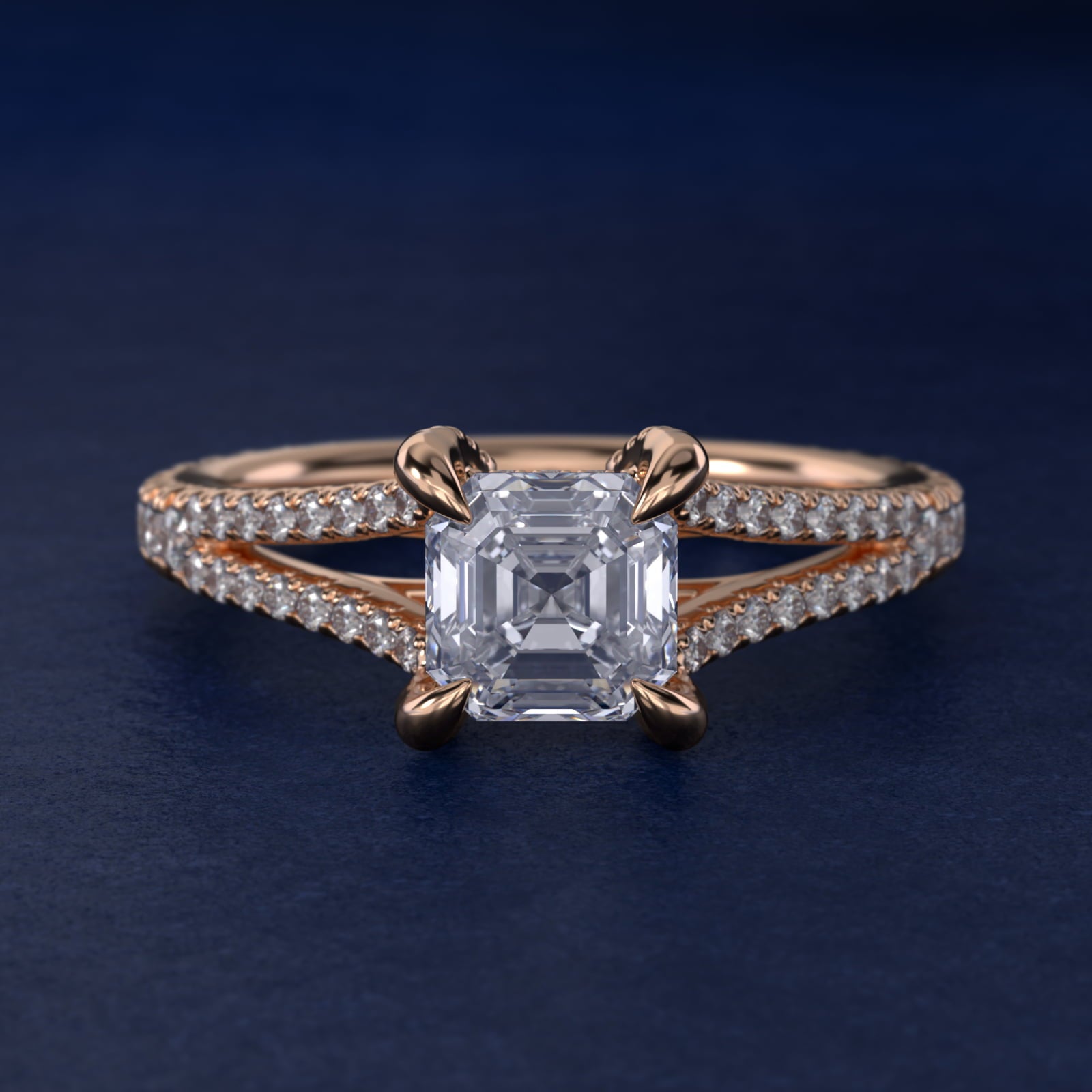 Split-Shank Diamond Engagement Ring in 14k Rose Gold - Asscher Center