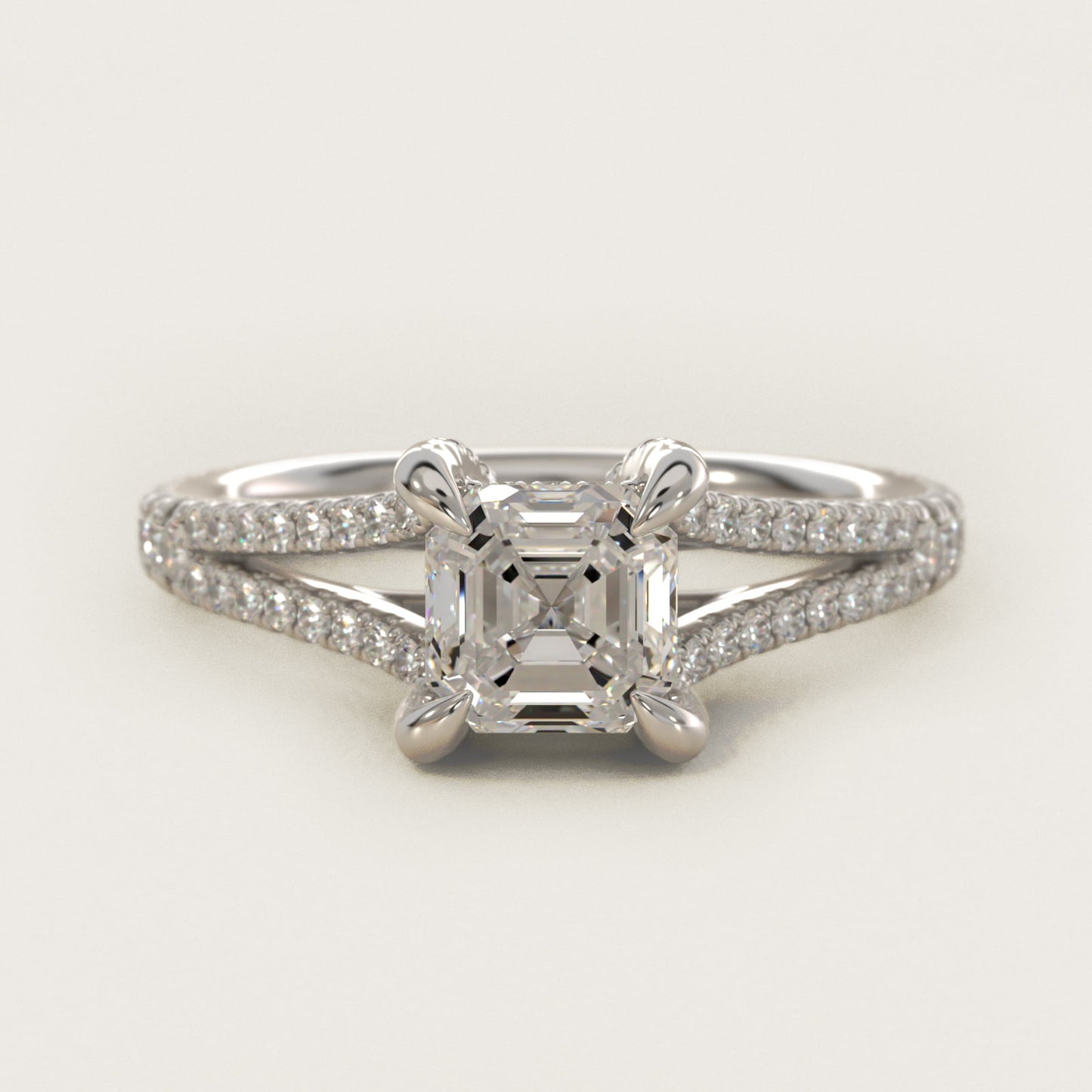 Split-Shank Diamond Engagement Ring in 14k White Gold - Asscher Center