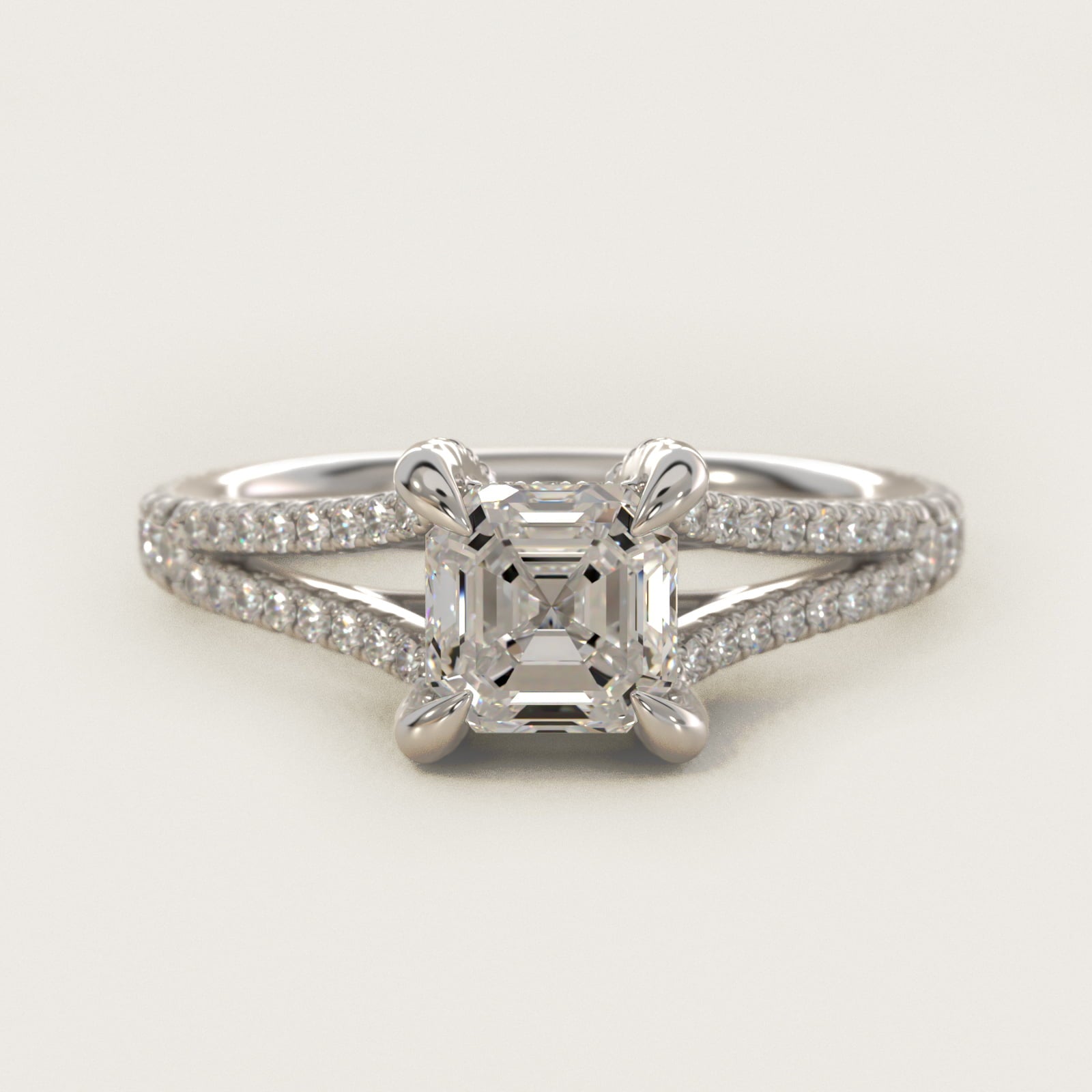 Split-Shank Diamond Engagement Ring in 18k White Gold - Asscher Center