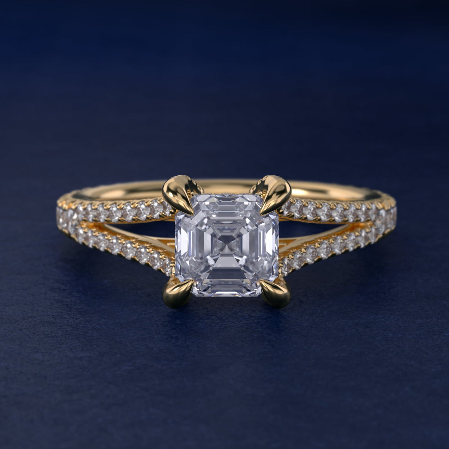 Split-Shank Diamond Engagement Ring in 18k Yellow Gold - Asscher Center