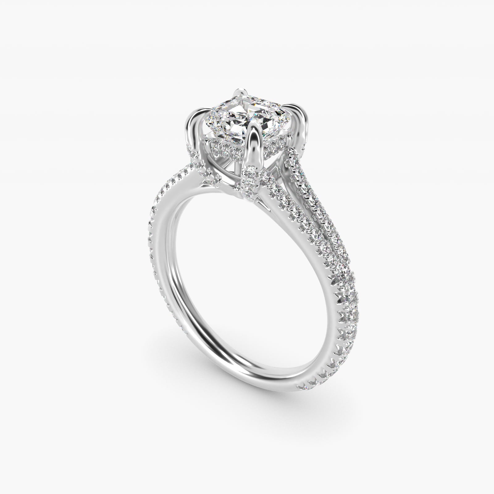 Split-Shank Diamond Engagement Ring in Platinum - Asscher Center