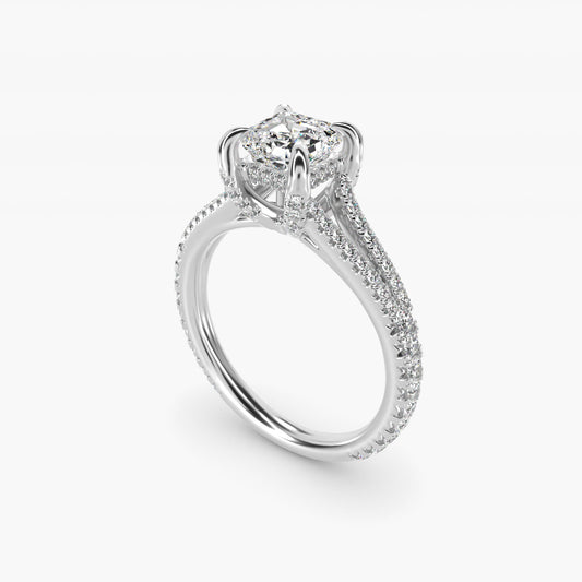 Split-Shank Diamond Engagement Ring in Platinum - Asscher Center