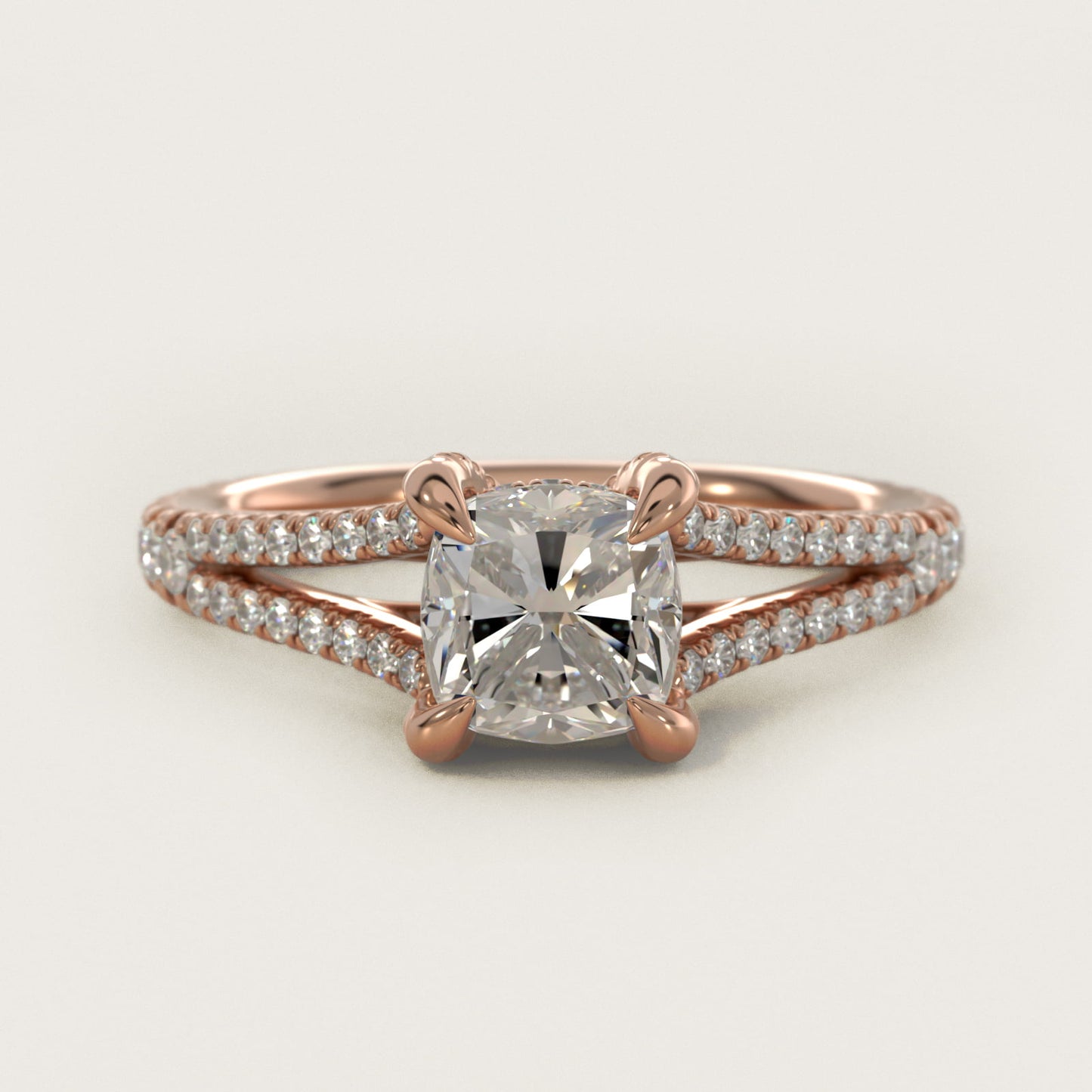 Split-Shank Diamond Engagement Ring in 14k Rose Gold - Cushion Center
