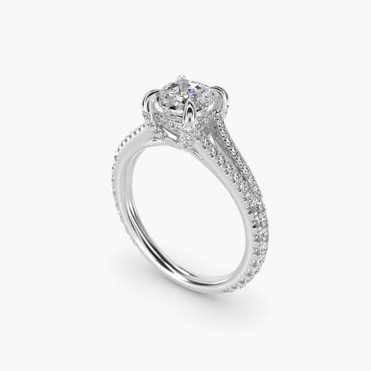 Split-Shank Diamond Engagement Ring in 14k White Gold - Cushion Center