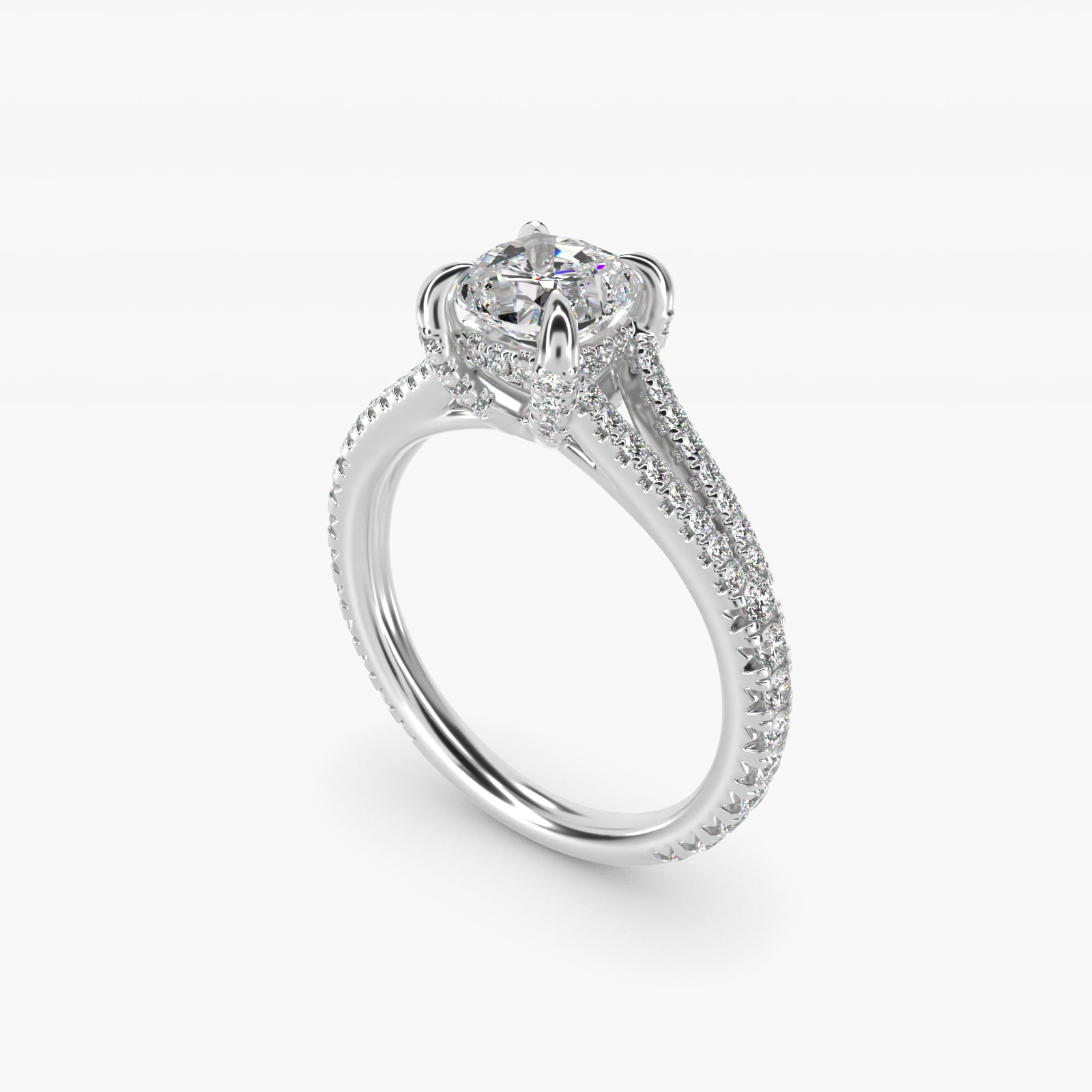 Split-Shank Diamond Engagement Ring in 18k White Gold - Cushion Center