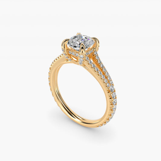 Split-Shank Diamond Engagement Ring in 18k Yellow Gold - Cushion Center
