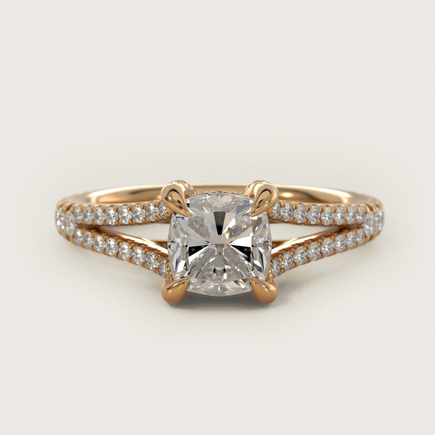 Split-Shank Diamond Engagement Ring in 18k Yellow Gold - Cushion Center