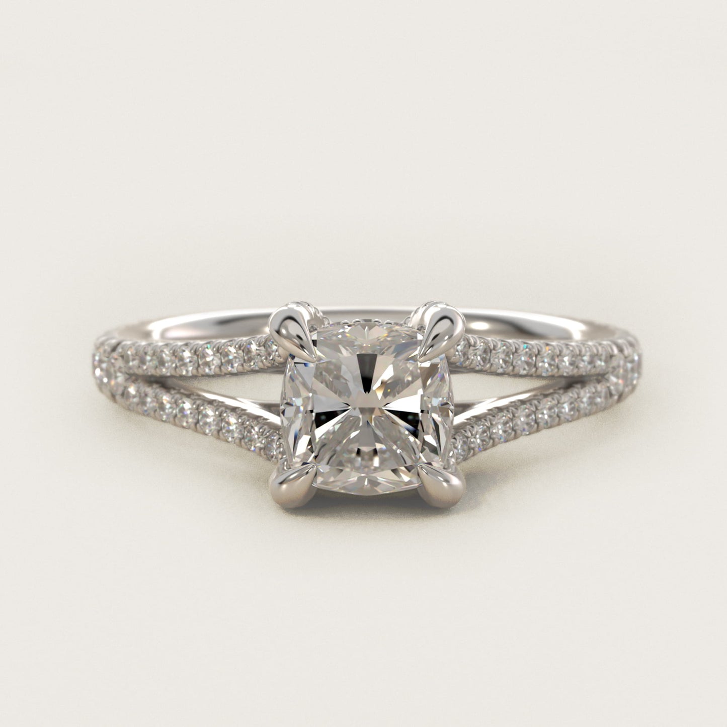Split-Shank Diamond Engagement Ring in Platinum - Cushion Center