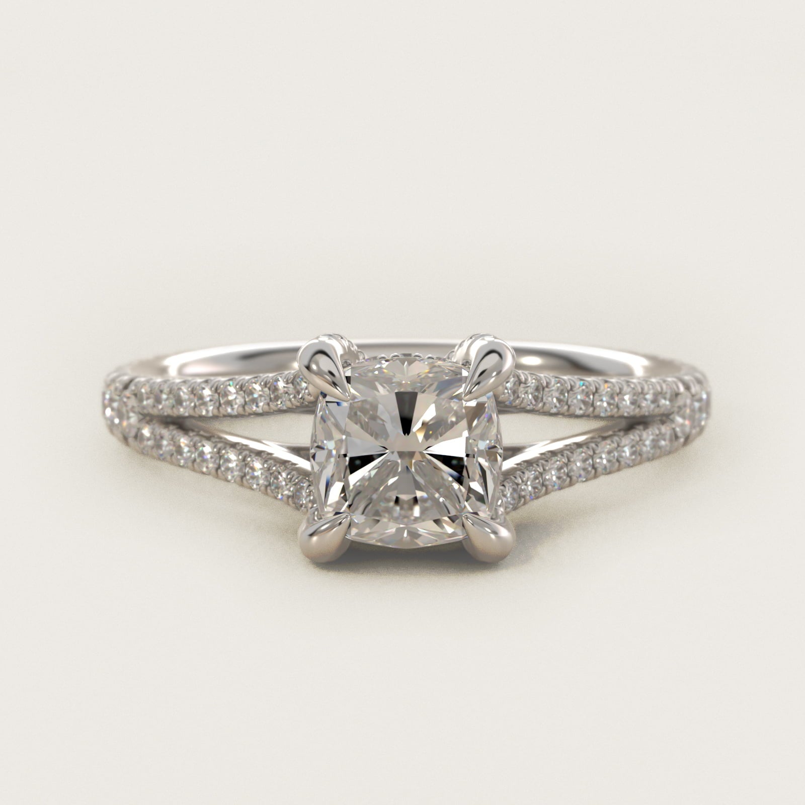 Split-Shank Diamond Engagement Ring in Platinum - Cushion Center