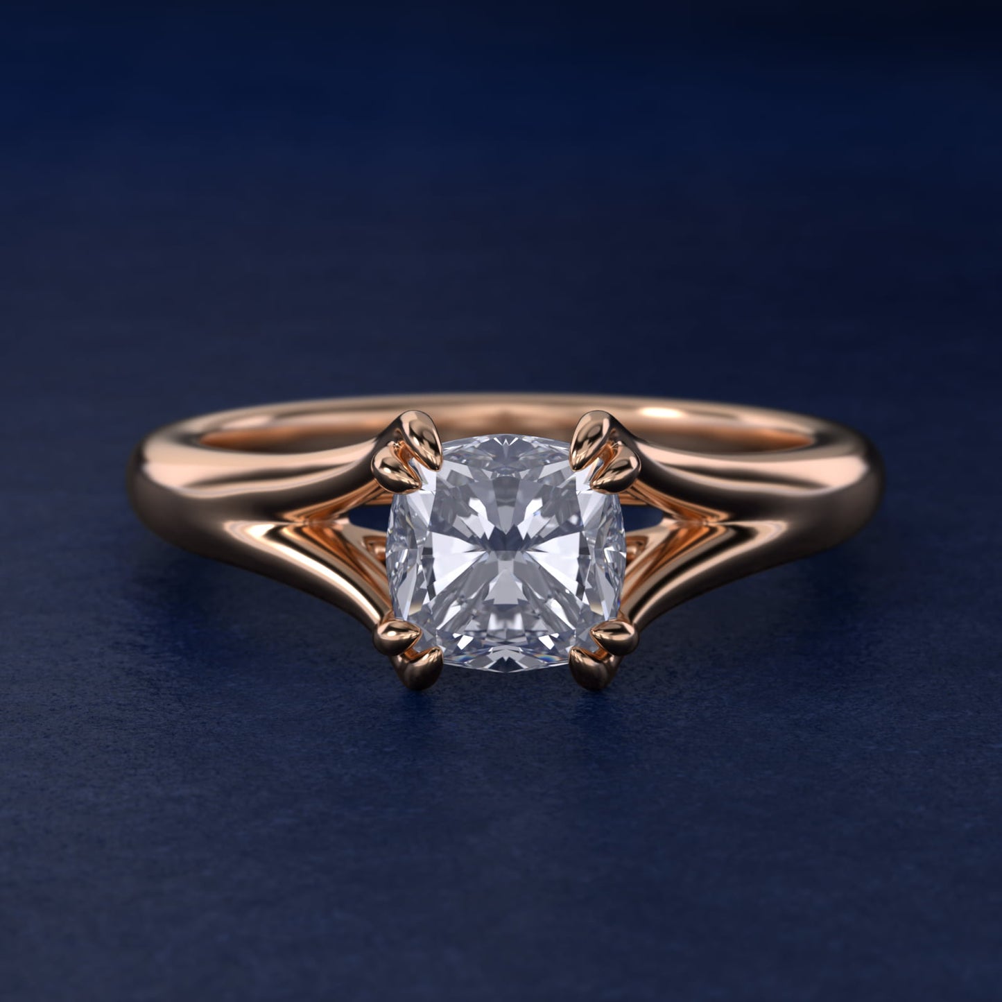 Split Shank Double Claw Solitaire Engagement Ring In 14K Rose Gold By James Allen - Cushion Center