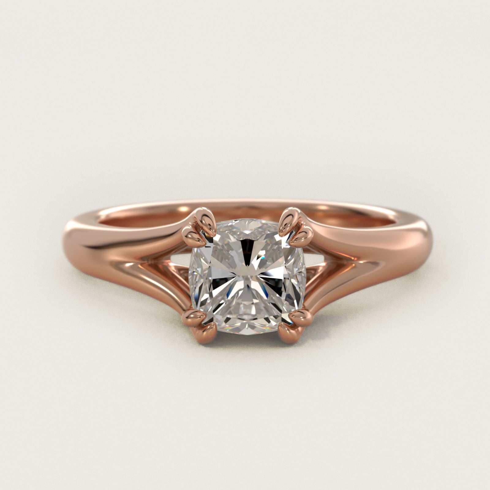 Split Shank Double Claw Solitaire Engagement Ring In 18k Rose Gold By James Allen - Cushion Center
