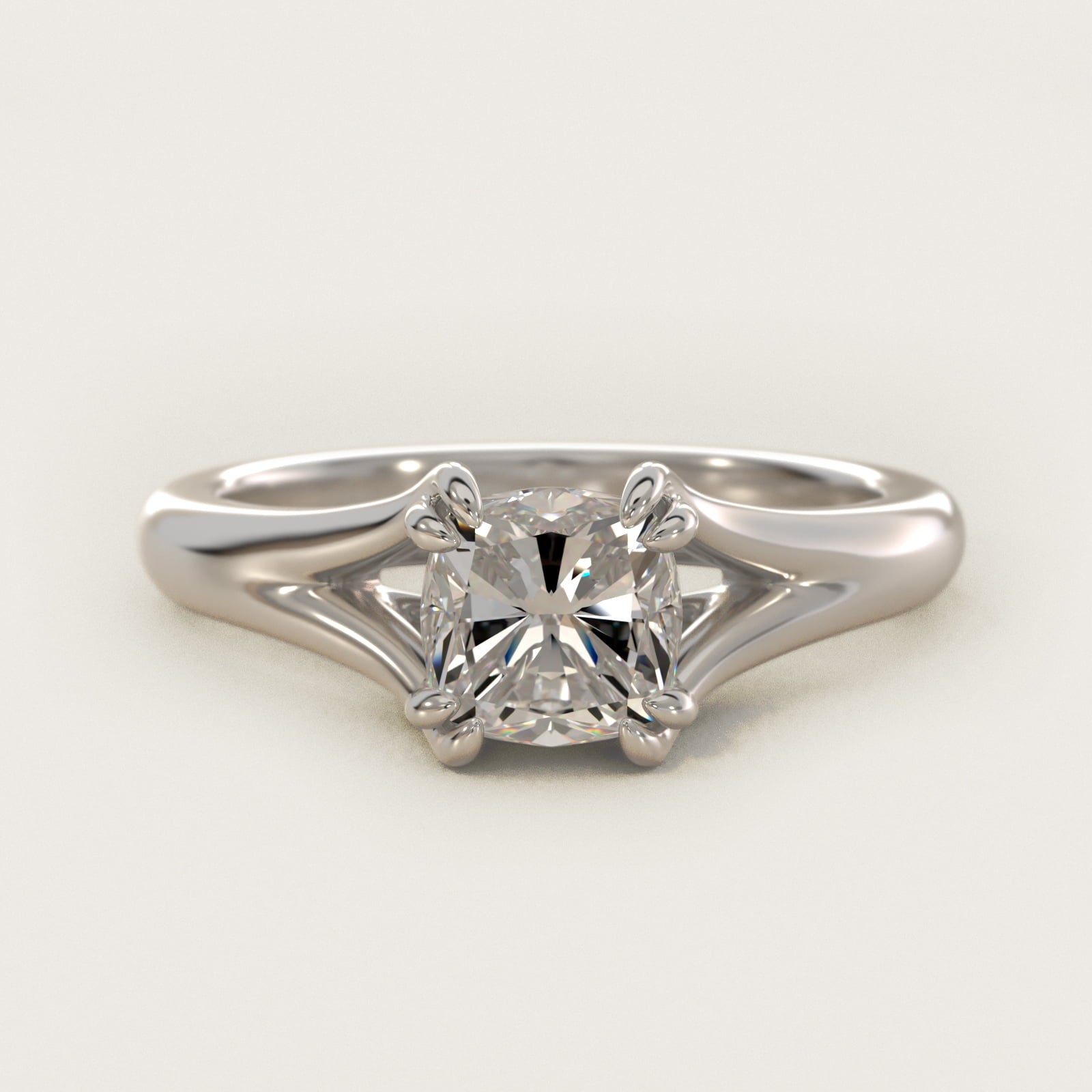 Split Shank Double Claw Solitaire Engagement Ring In 18k White Gold By James Allen - Cushion Center