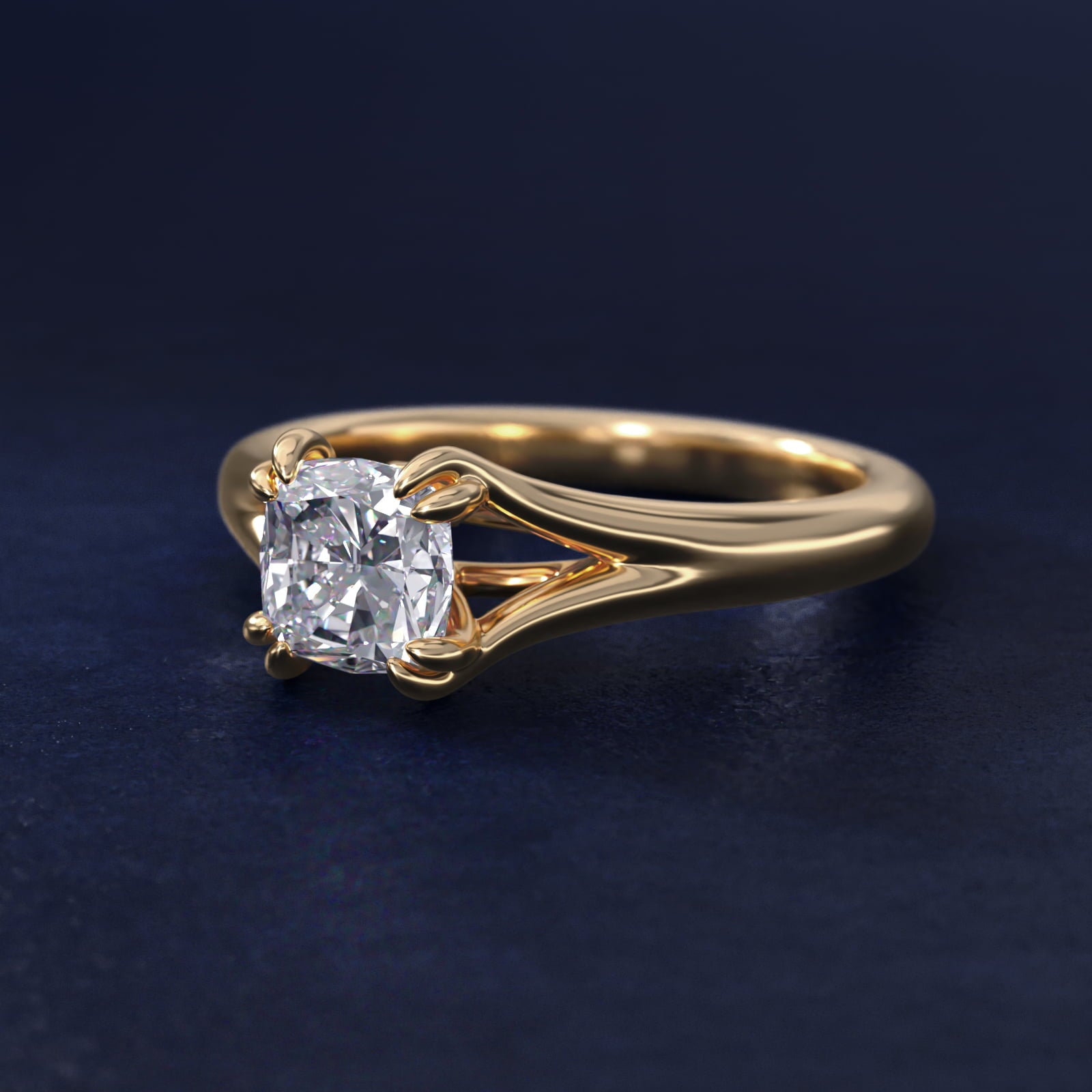 Split Shank Double Claw Solitaire Engagement Ring In 18k Yellow Gold By James Allen - Cushion Center