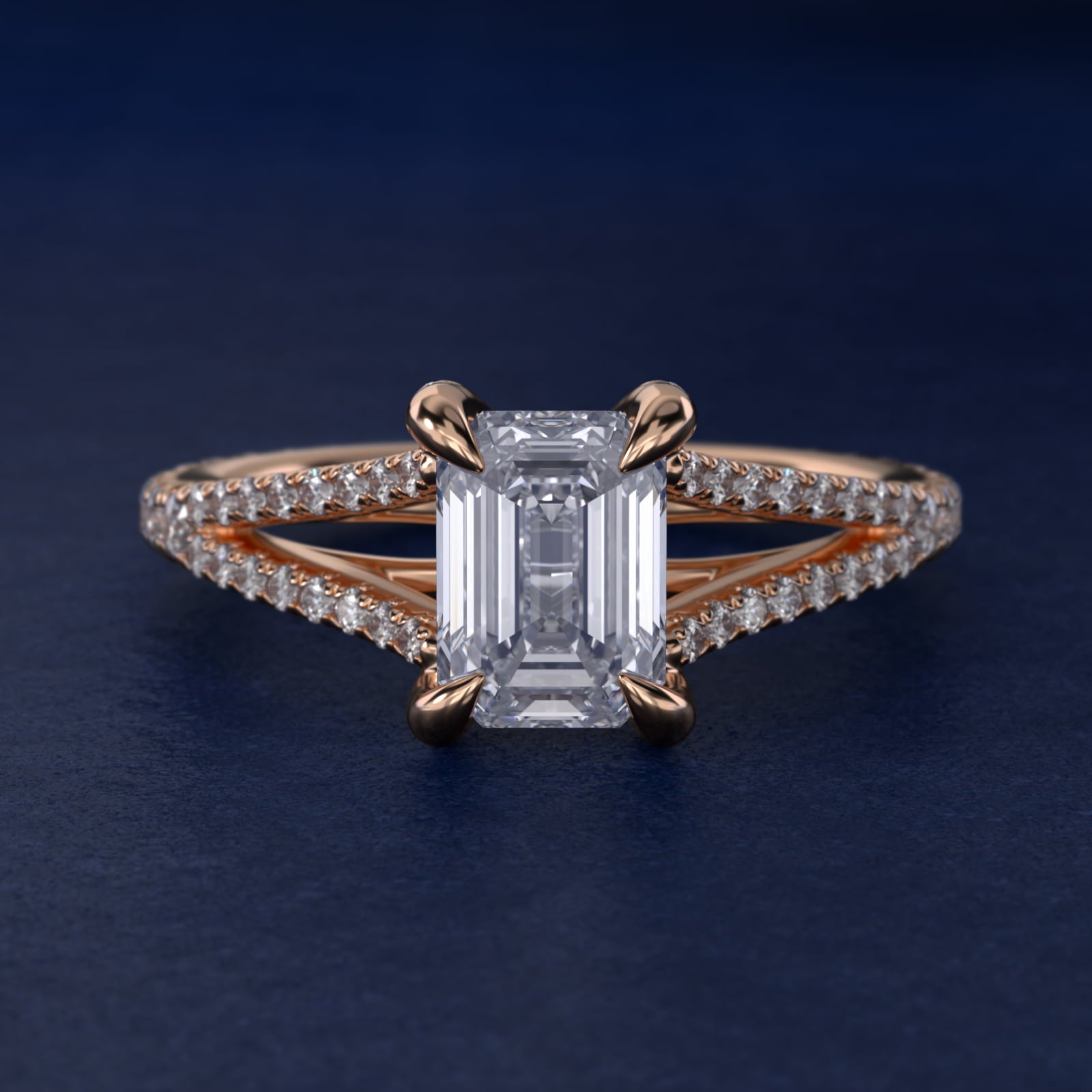Split-Shank Diamond Engagement Ring in 18k Rose Gold - Emerald Center