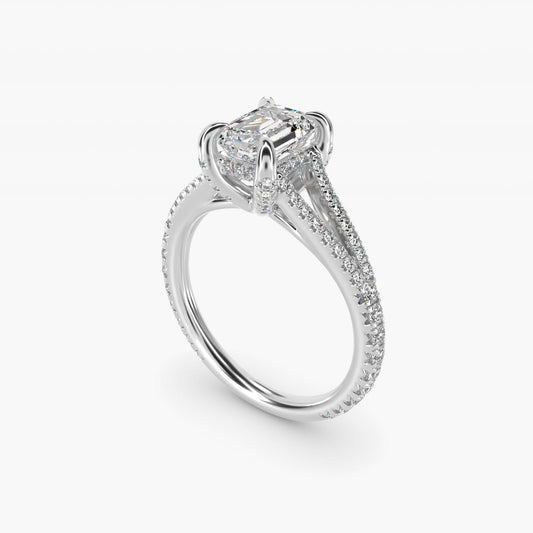 Split-Shank Diamond Engagement Ring in 18k White Gold - Emerald Center