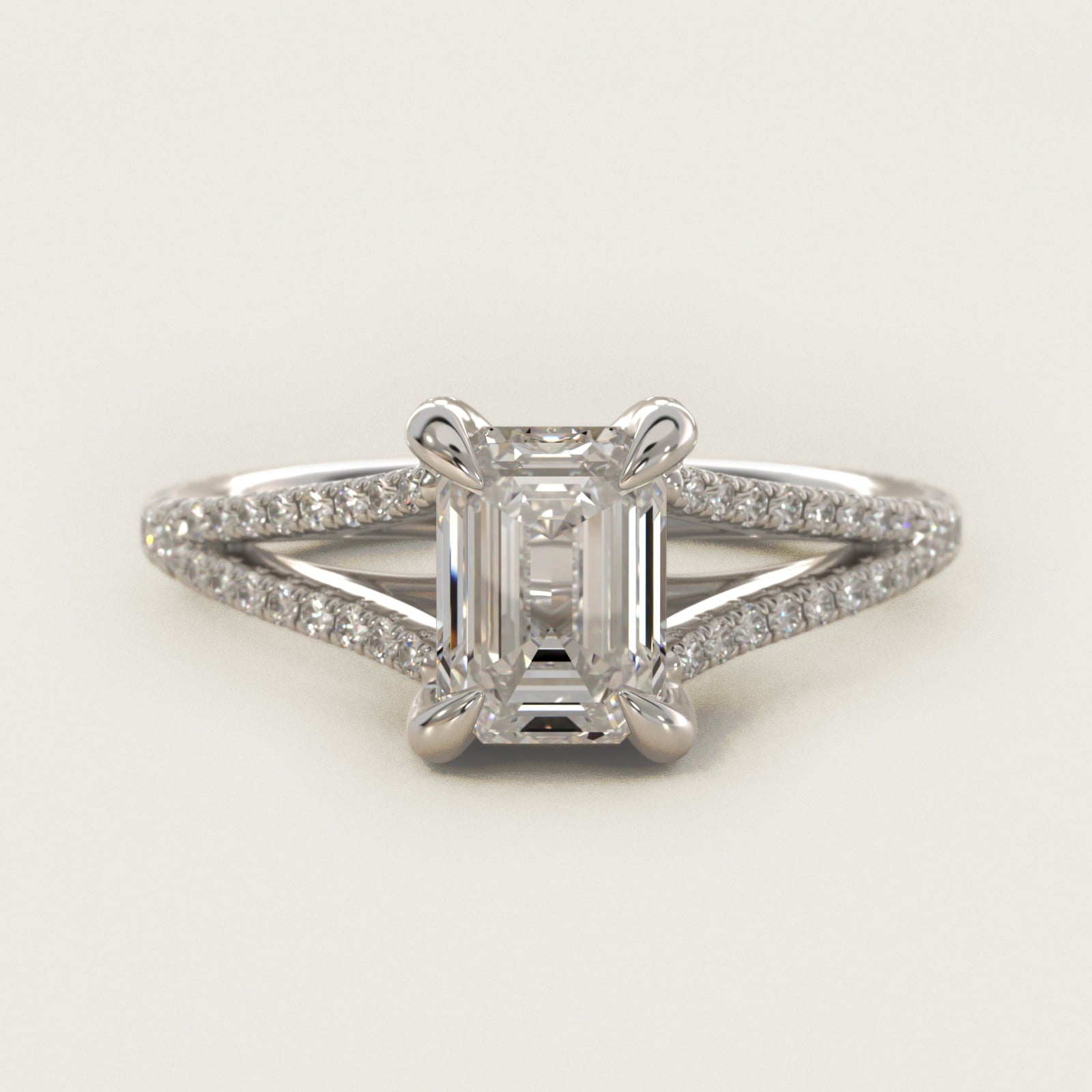 Split-Shank Diamond Engagement Ring in 14k White Gold - Emerald Center