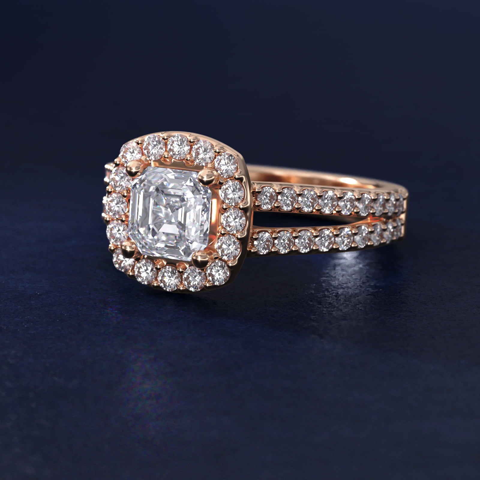 Split Shank Halo Diamond Engagement Ring in 14k Rose Gold (3/8 ct. tw.) - Asscher Center